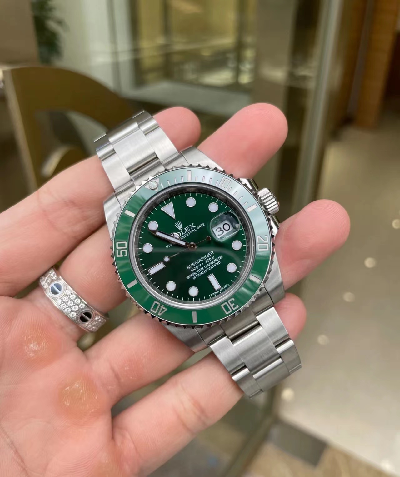 ROLEX Submariner Series Green Water Ghost Date Display Men's Automatic Mechanical Watch Green Dial 40mm Steel Strap 116610LV-0002