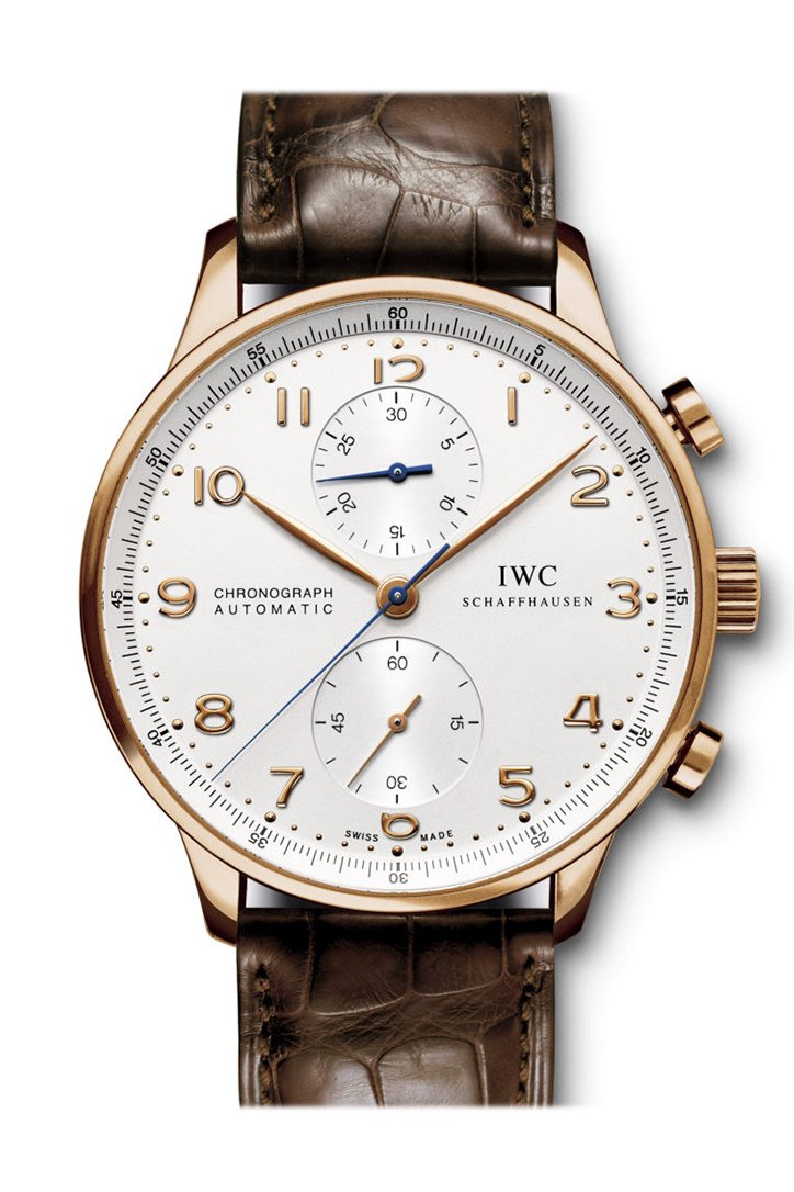 IWC Portuguese Silver Dial Chronograph Rose Gold Leather Automatic Men's Watch IW371480