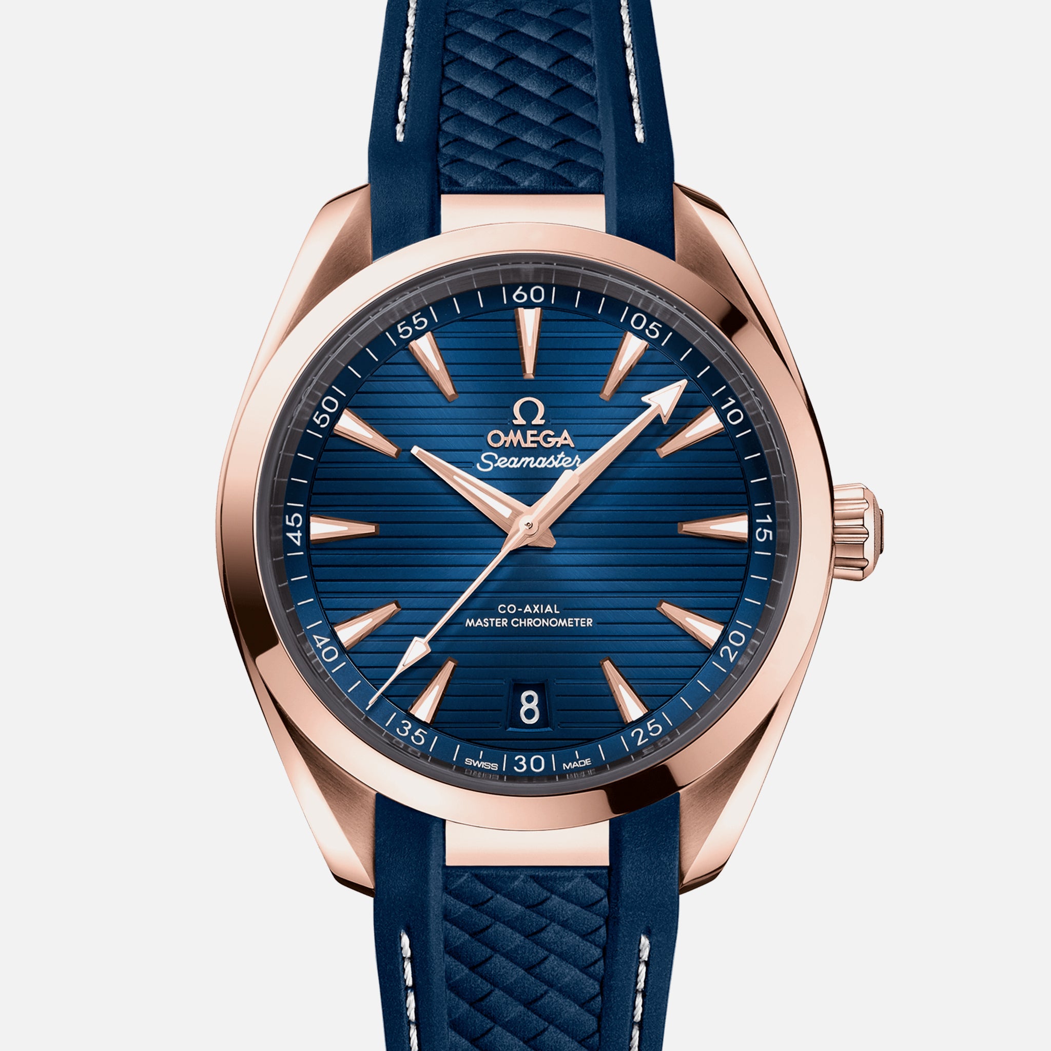 Seamaster Aqua Terra 150M Co-Axial Master Chronometer 41mm Sedna Gold Blue Dial On Rubber Strap