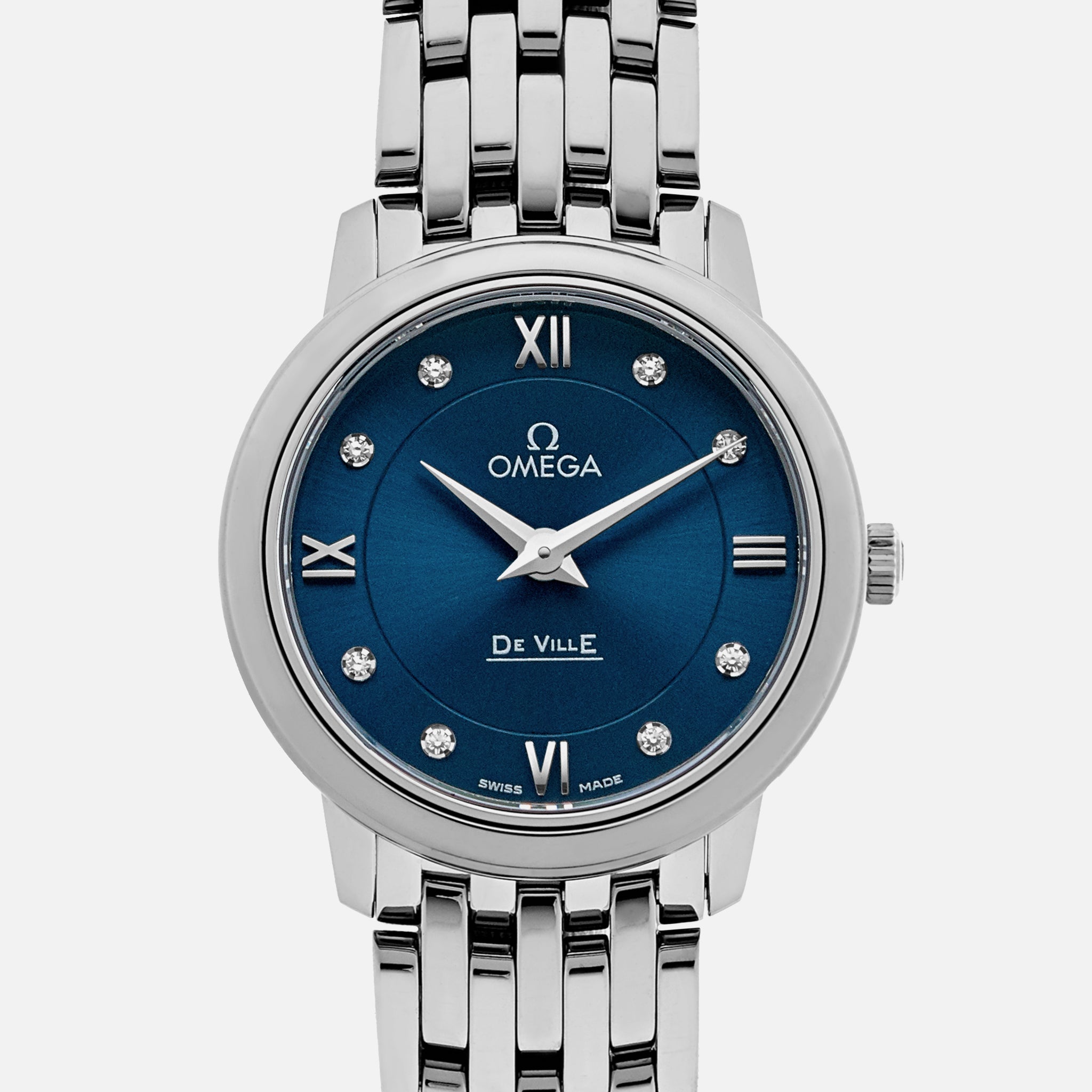 De Ville Prestige Quartz 27.4mm Blue Dial With Diamonds