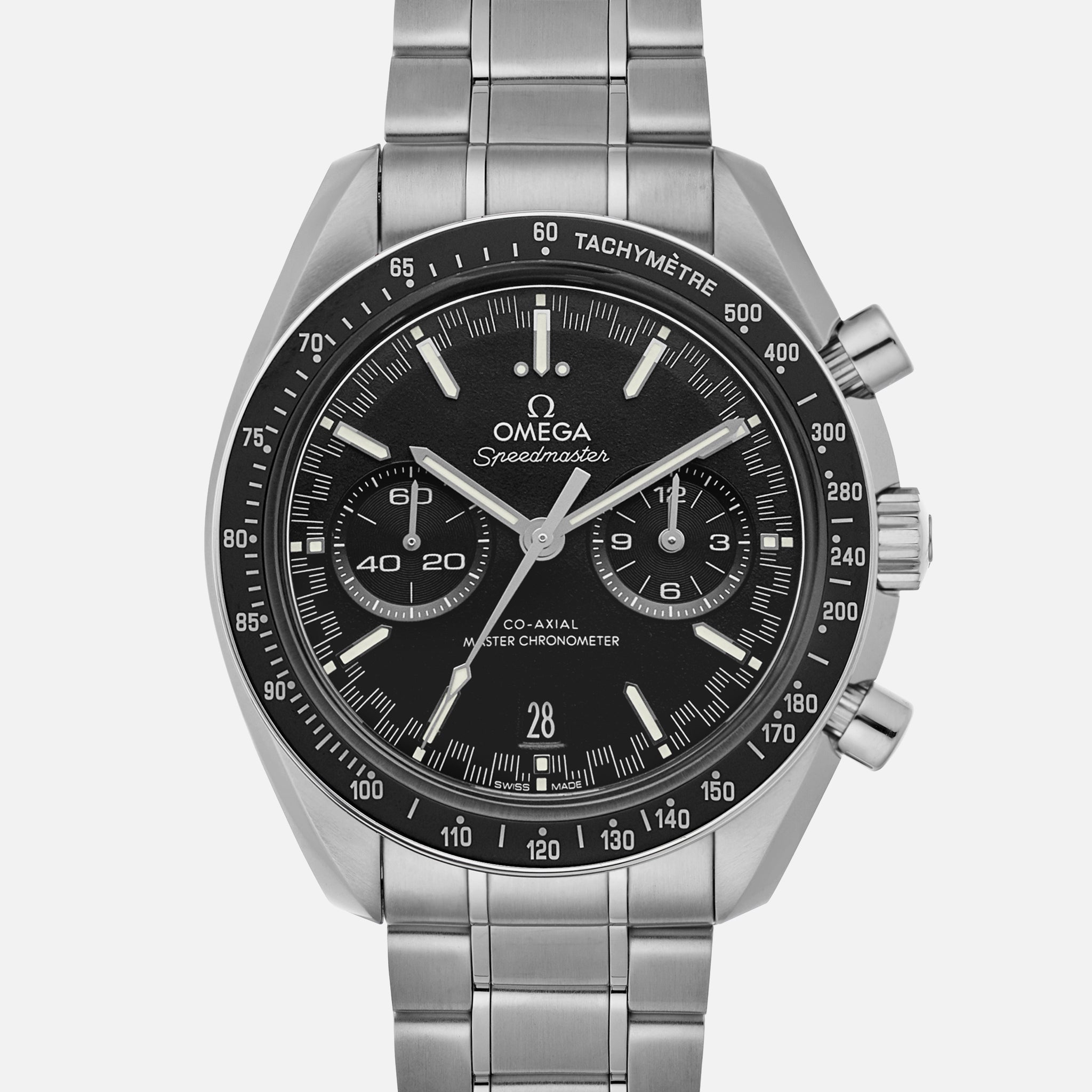 Speedmaster Racing Co-Axial Master Chronometer Chronograph 44.25mm Black Dial With White Accents On Bracelet