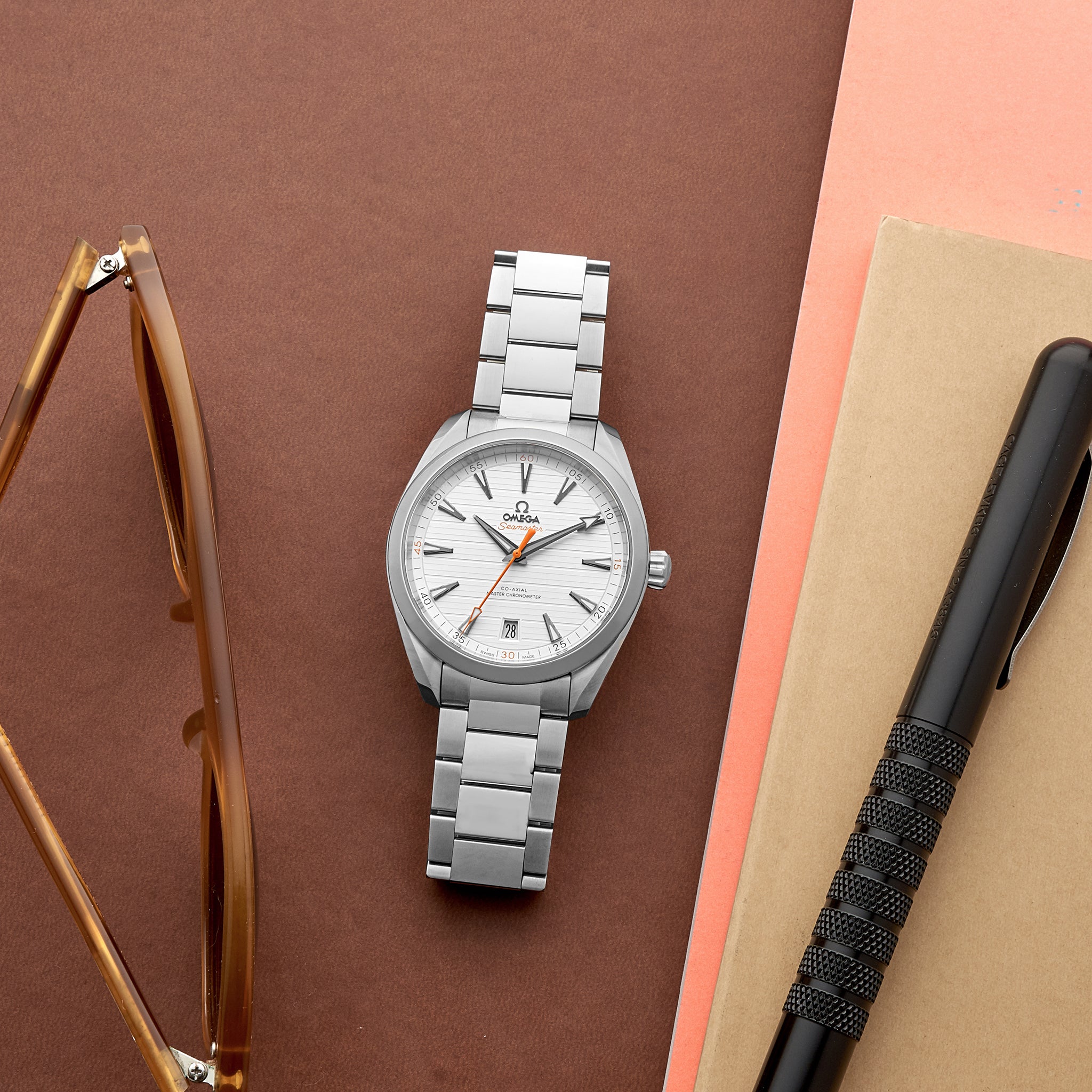 Seamaster Aqua Terra 150M Co-Axial Master Chronometer 41mm White Dial With Orange Accents On Bracelet