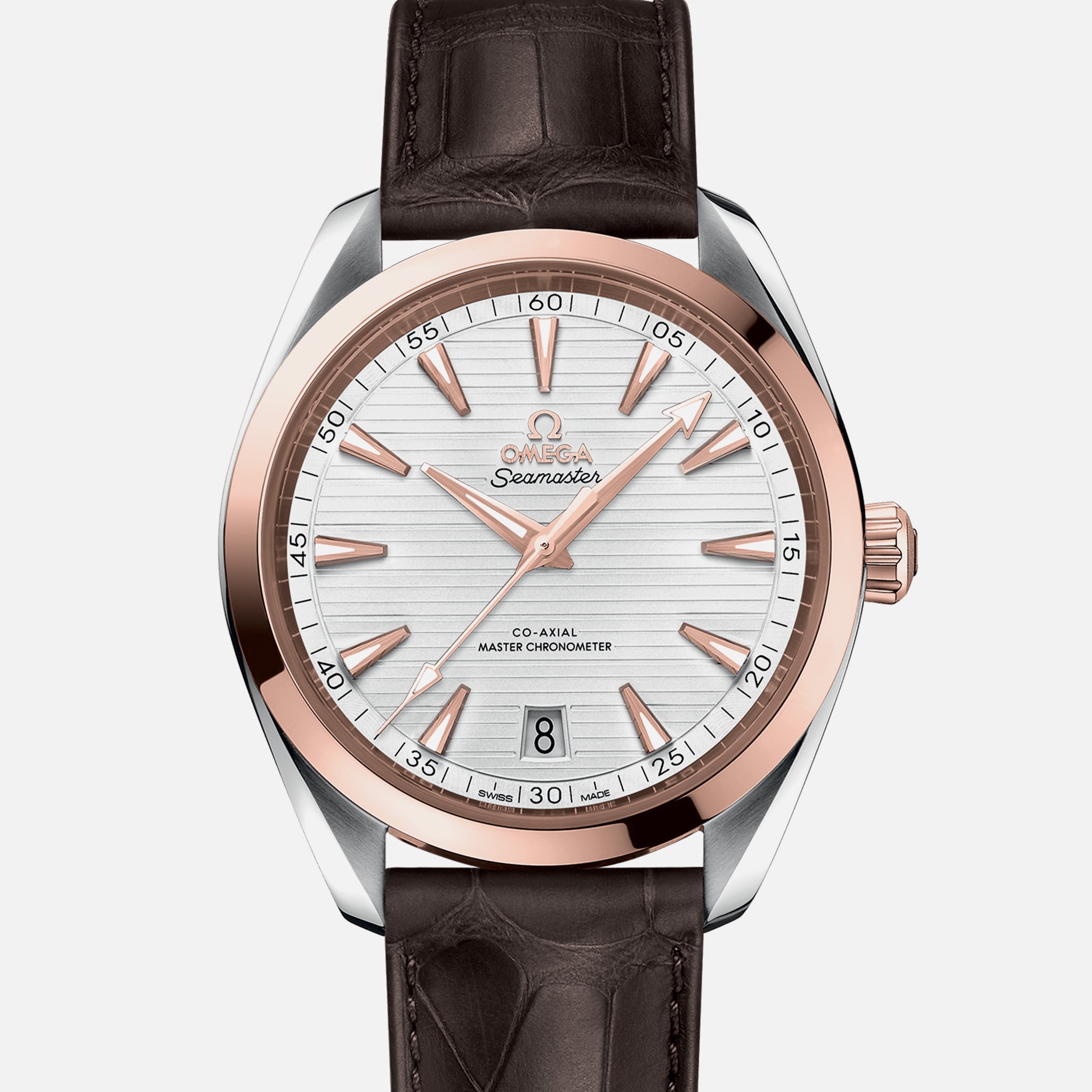 Seamaster Aqua Terra 150M Co-Axial Master Chronometer 41mm Two-Tone Sedna Gold White Dial On Leather Strap