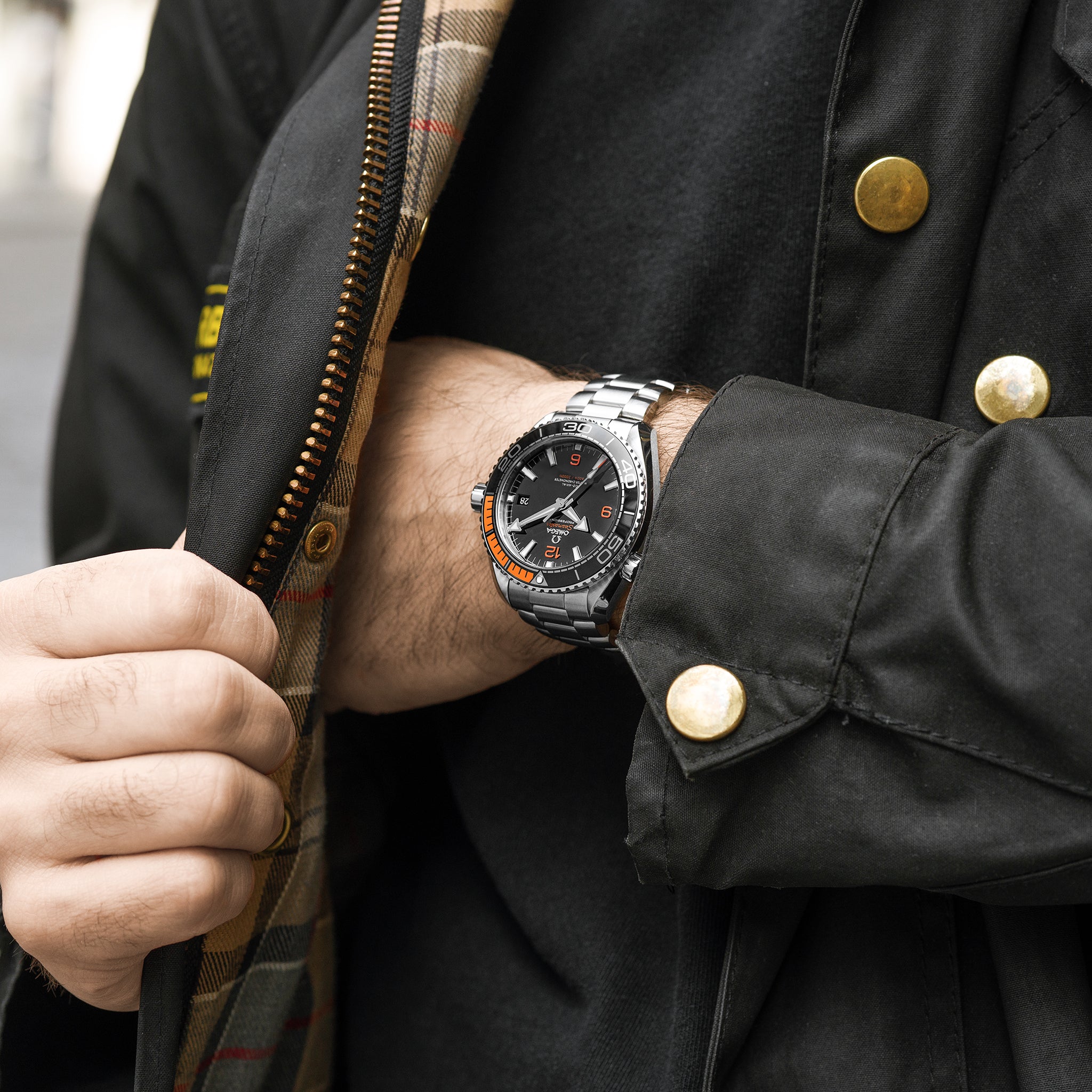 Seamaster Planet Ocean 600M Co-Axial Master Chronometer 43.5mm Black Dial With Orange Accents On Bracelet