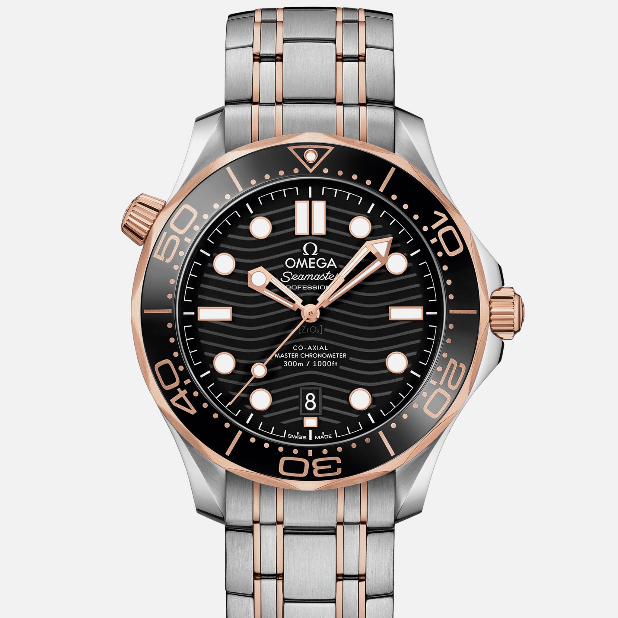 Seamaster Diver 300M Co-Axial Master Chronometer 42mm Two-Tone Sedna Gold Black Dial On Bracelet