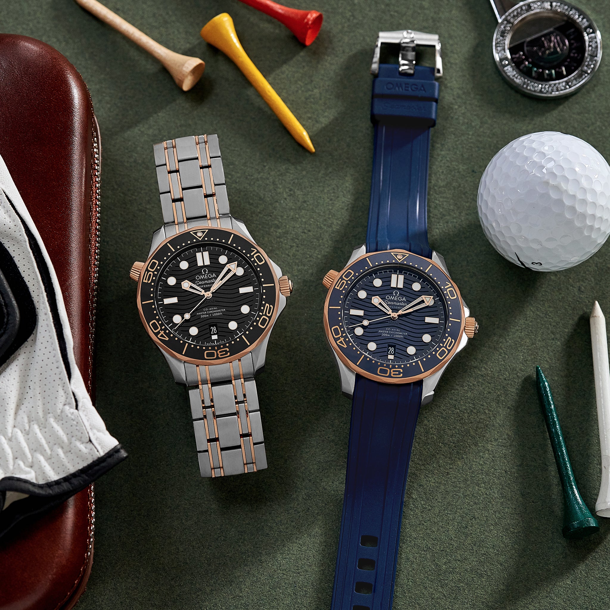 Seamaster Diver 300M Co-Axial Master Chronometer 42mm Two-Tone Sedna Gold Blue Dial On Rubber Strap