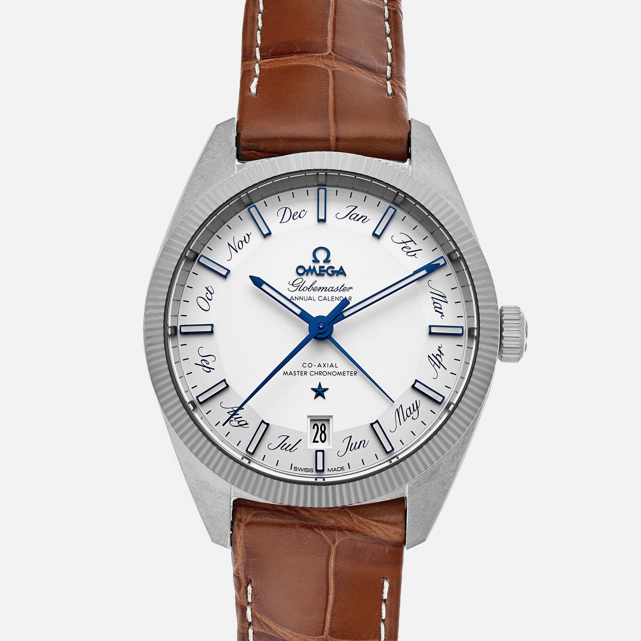 Constellation Globemaster Co-Axial Master Chronometer Annual Calendar 41mm White Dial On Leather Strap