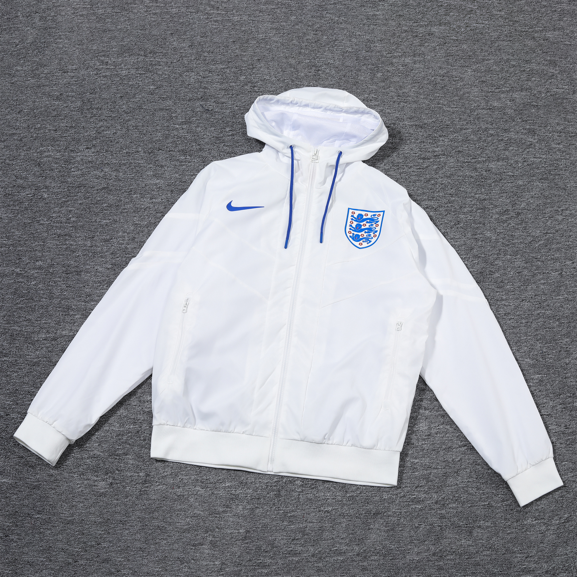 England 2024 National Team Anthem White Hooded Windbreaker - Player Version - ReplicasJersey