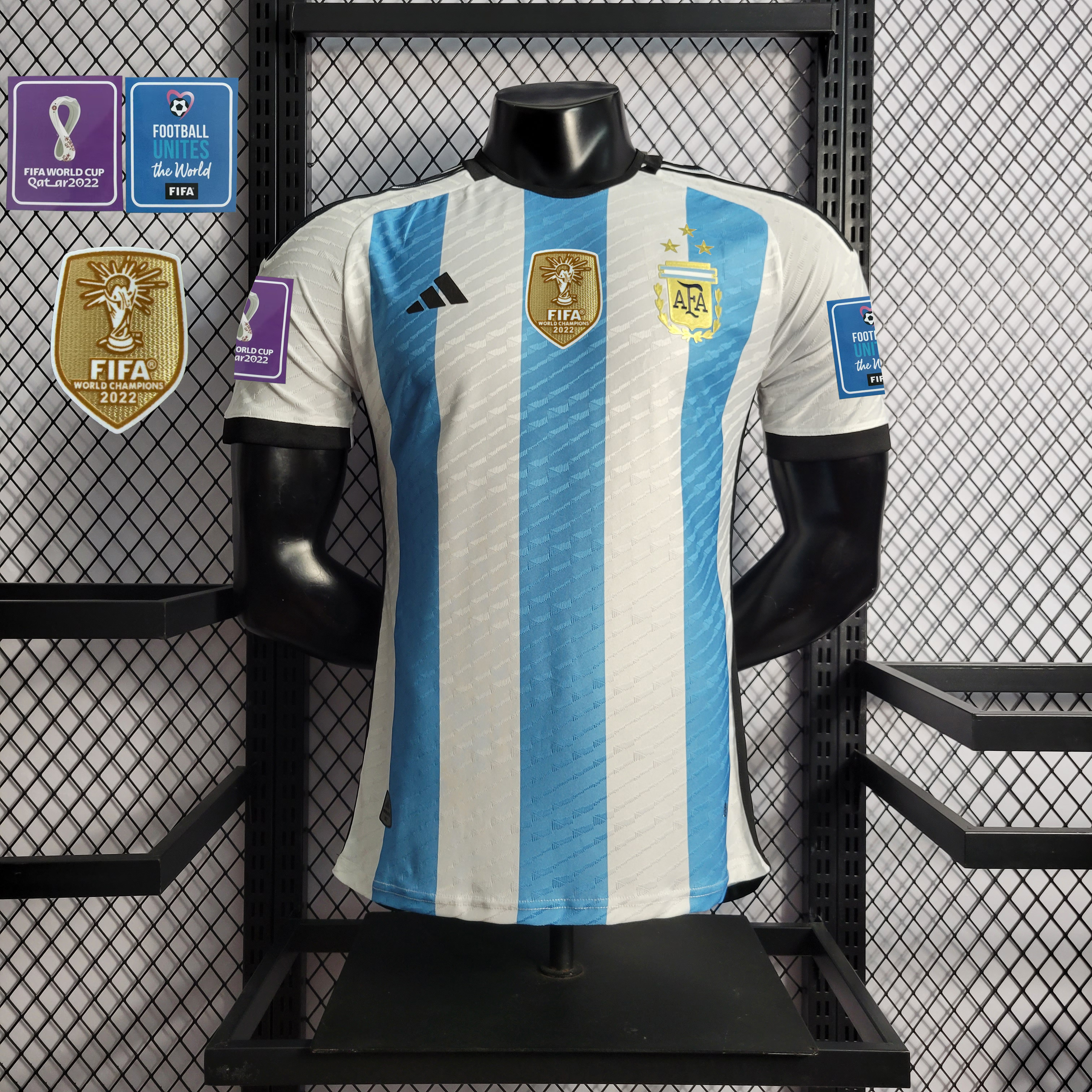 Argentina 3 Stars 22-23 Home Stadium Jersey - Player Version ( with 2022 World Champions Patch ) - ReplicasJersey