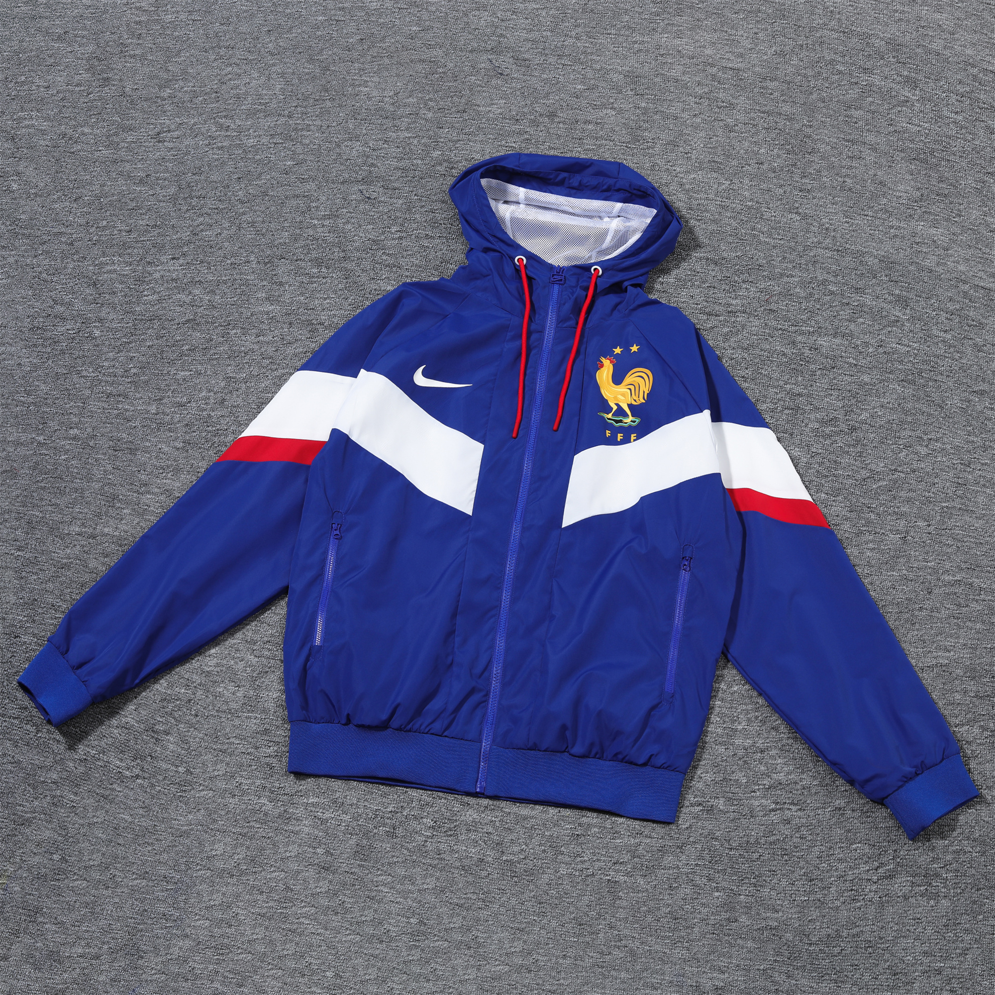 France 2024 National Team Anthem Blue Hooded Windbreaker - Player Version - ReplicasJersey