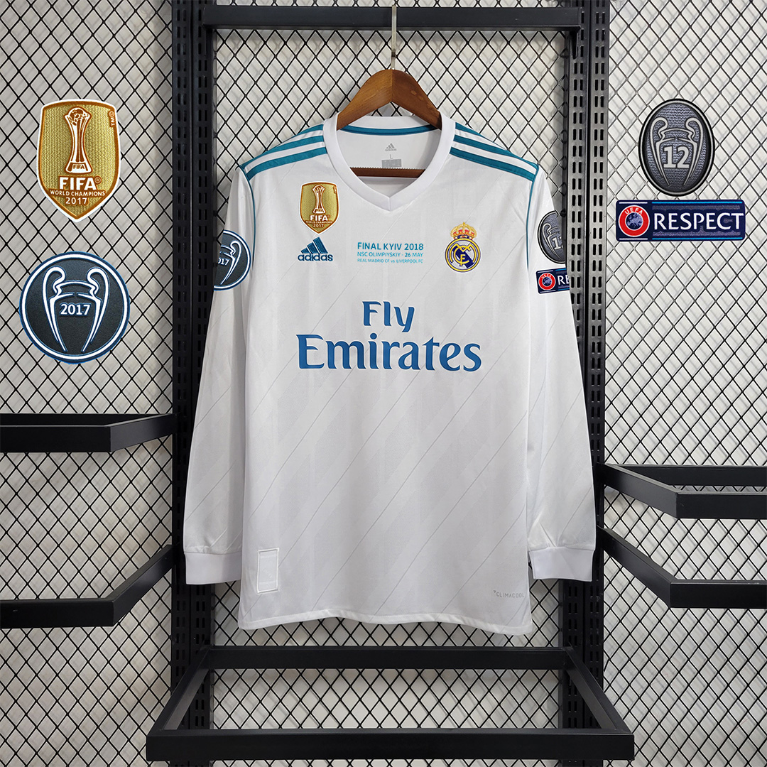 Retro Real Madrid 17-18 Home Long Sleeve Jersey - with Champions League Final Final - ReplicasJersey