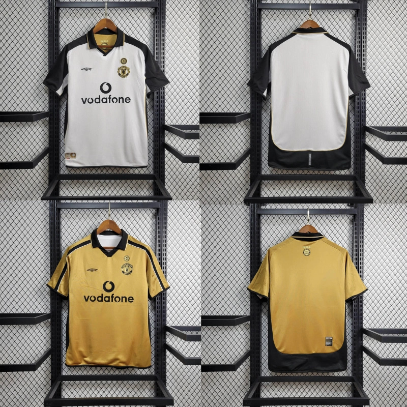 Manchester United Retro 01-02 100th Anniversary Special Edition Jersey - White & Gold - ReplicasJersey