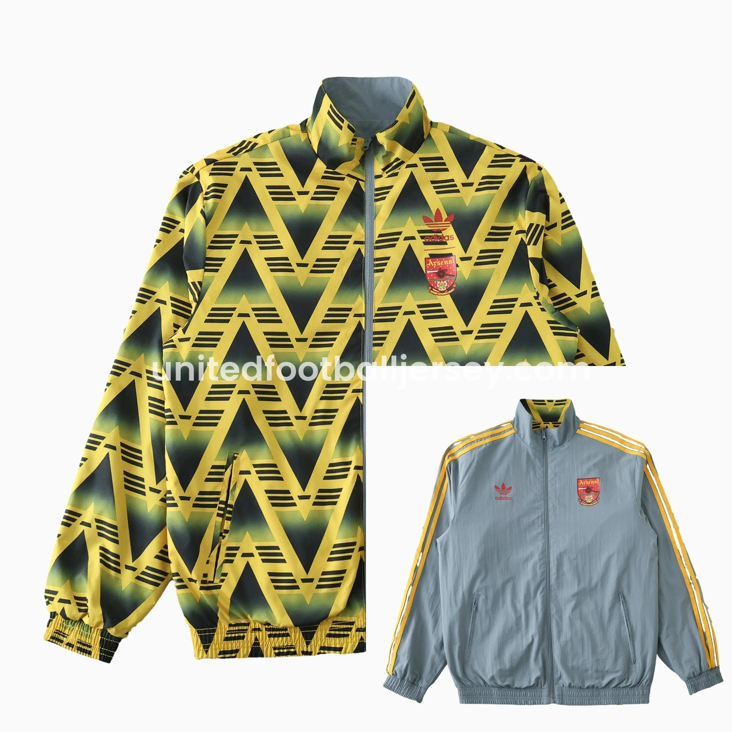 Retro Arsenal 1991-93 Away Double Sided Reversible Windbreaker - Yellow & Grey - ReplicasJersey