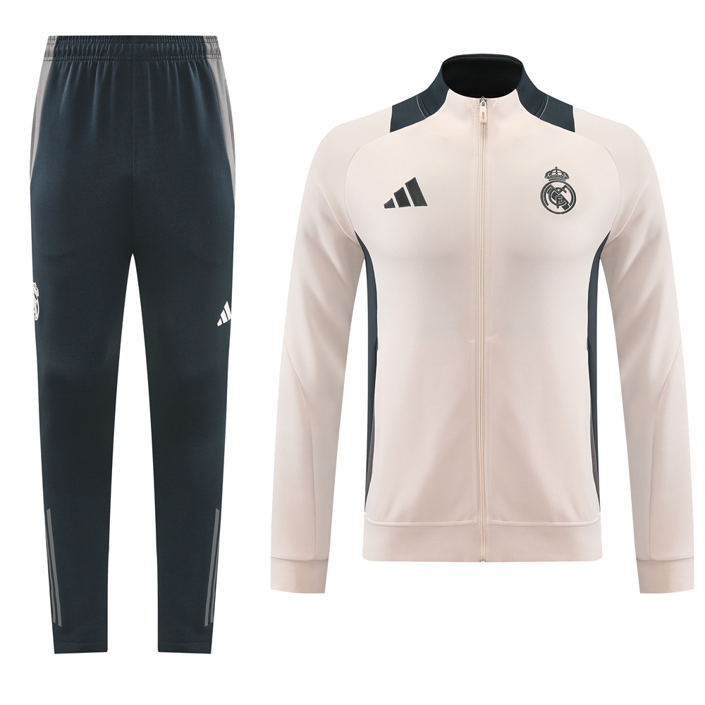 Real Madrid 24-25 Jacket Training Tracksuit - Light Pink Top and Deep Grey Pants - ReplicasJersey