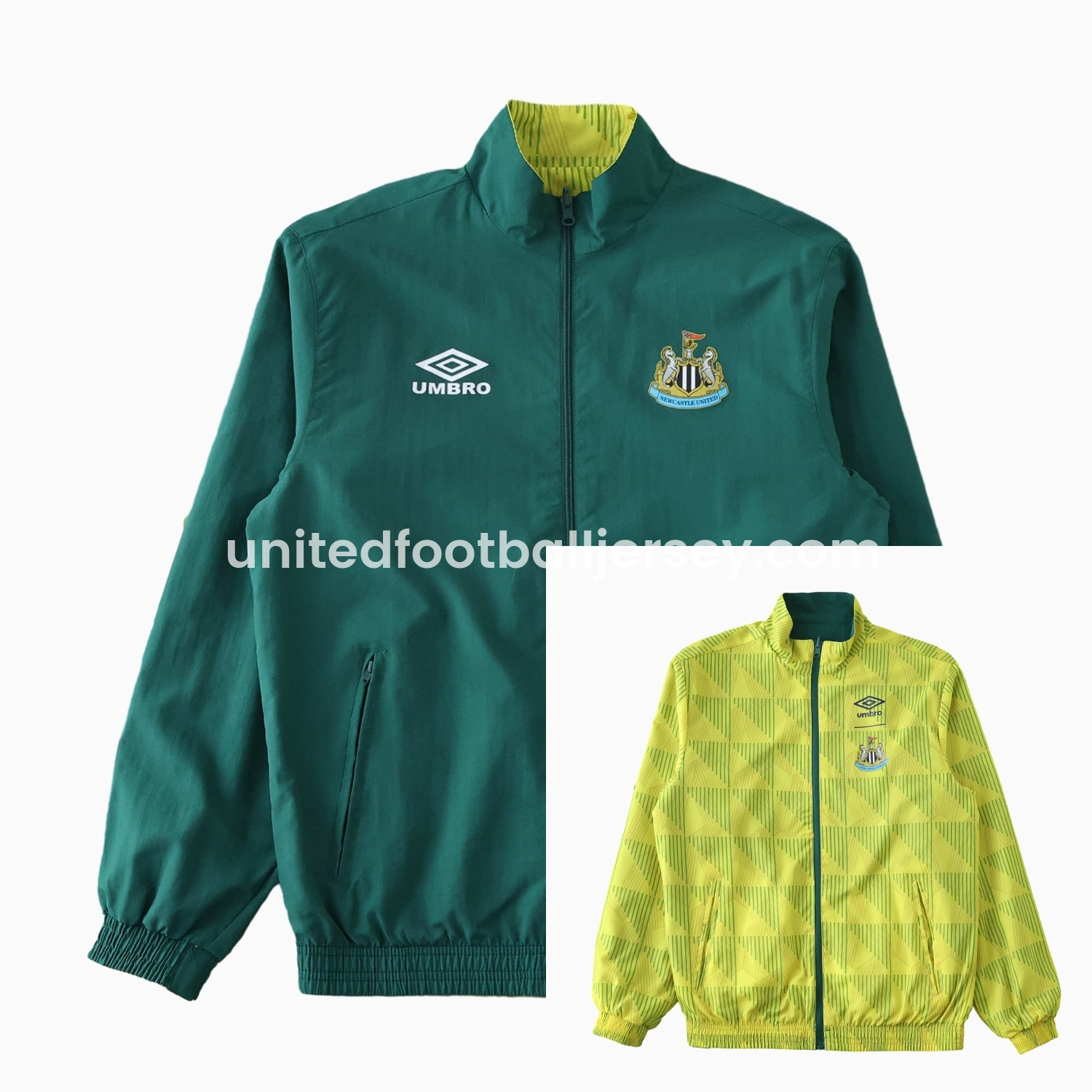 Newcastle United 24-25 Retro Style Double Sided Reversible Windbreaker - Green & Yellow - ReplicasJersey