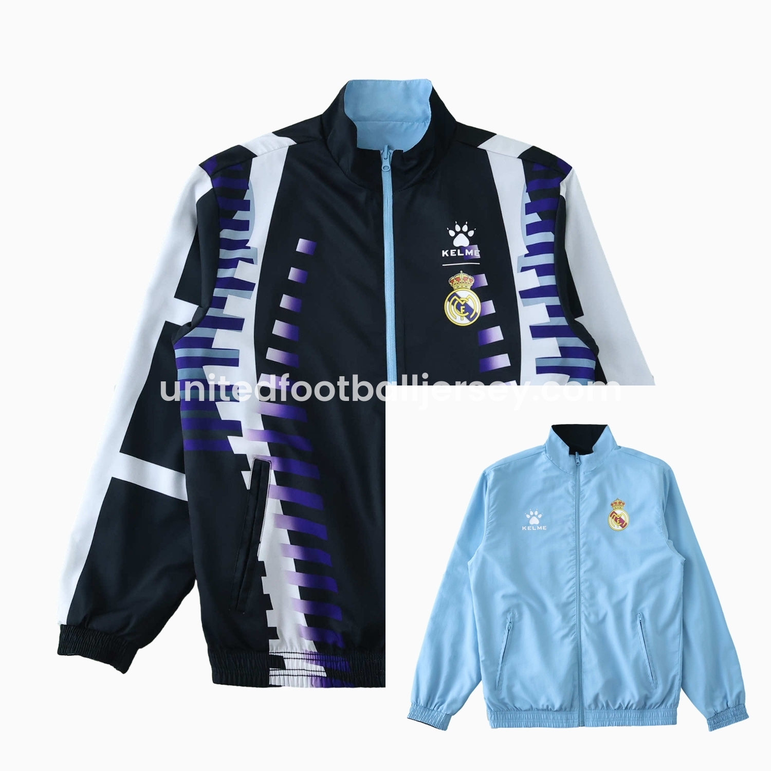 Retro Real Madrid 1997-98 Third Double Sided Reversible Windbreaker - Black & Blue - ReplicasJersey