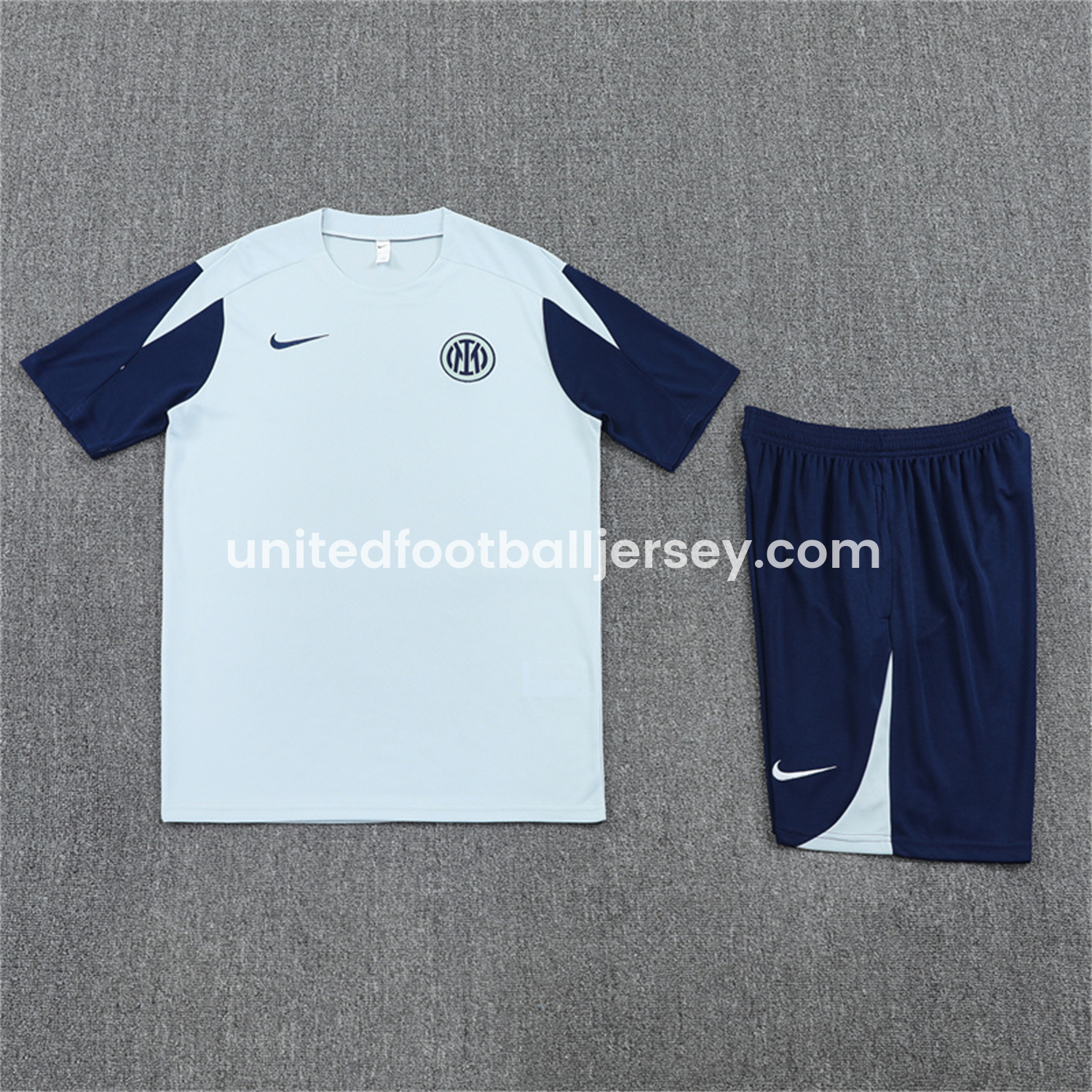 Inter Milan 25-26 Short-Sleeve Kids Training Set - Light Grey Top & Blue Shorts - ReplicasJersey