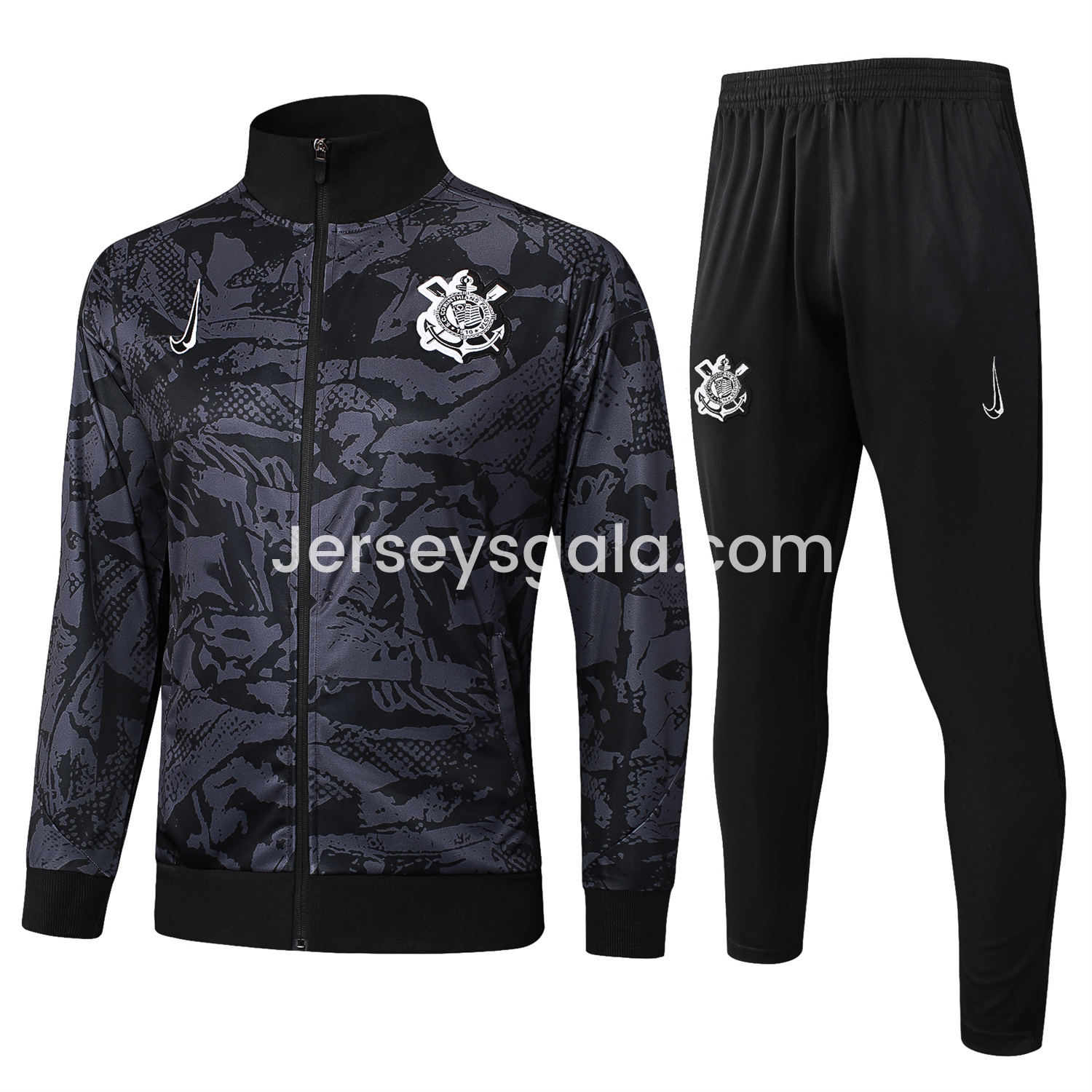 Corinthians 25-26 Jacket Training Tracksuit - Black and Gray Pattern Jackets & Black Pants - ReplicasJersey