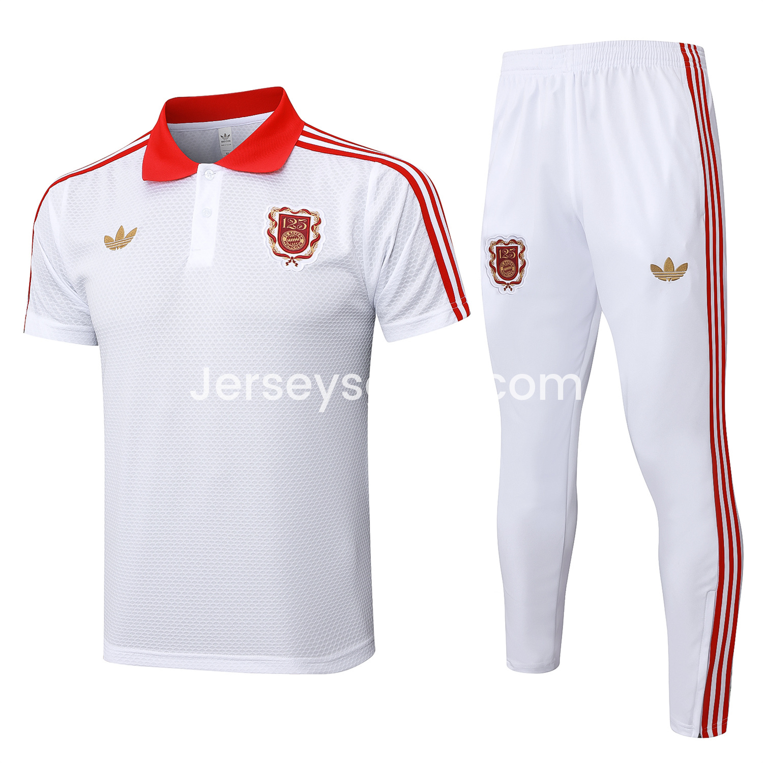 Bayern Munich 2025 125th Anniversary POLO Short-Sleeve Training Set - White Top and Pants - ReplicasJersey