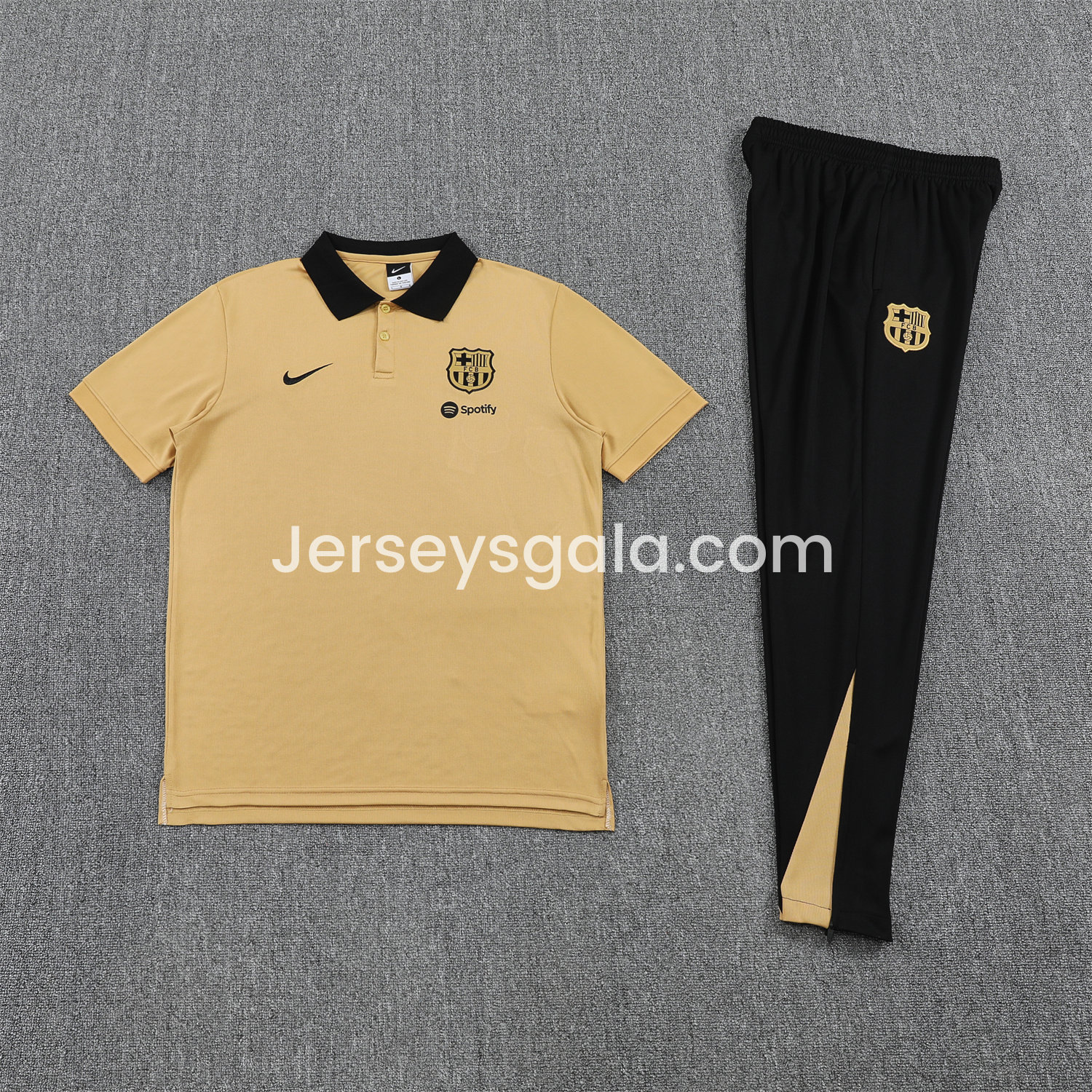 B.A.R.S.A 25-26 POLO Short-Sleeve Training Set - Light Brown Top and Black Pants - ReplicasJersey