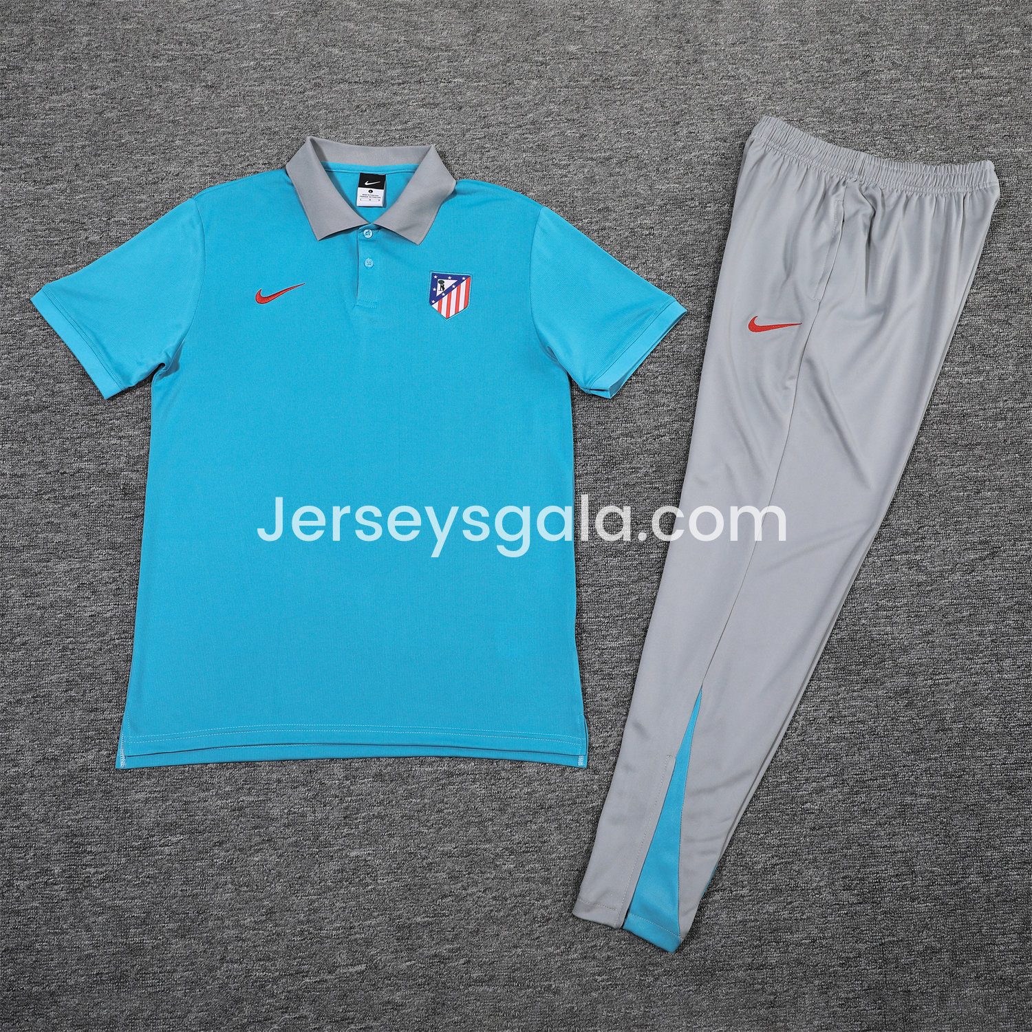 Atletico Madrid 25-26 POLO Short-Sleeve Training Set - Blue Top and Grey Pants - ReplicasJersey