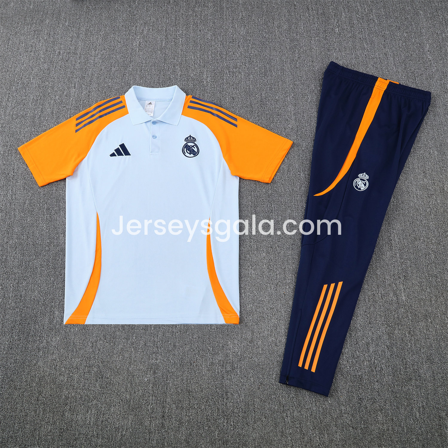 Real Madrid 25-26 POLO Short-Sleeve Training Set - Light Blue Top and Deep Blue Pants - ReplicasJersey