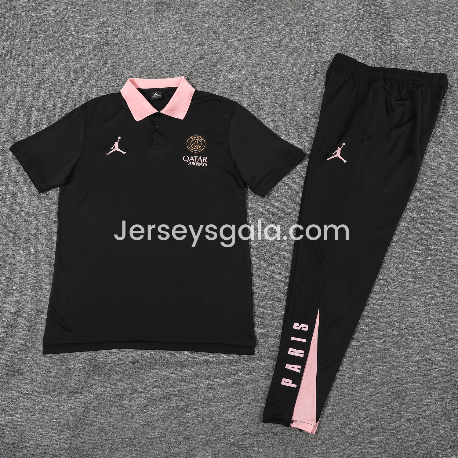 Paris Saint-Germain PSG 25-26 POLO Short-Sleeve Training Set - Black Top and Pants - ReplicasJersey