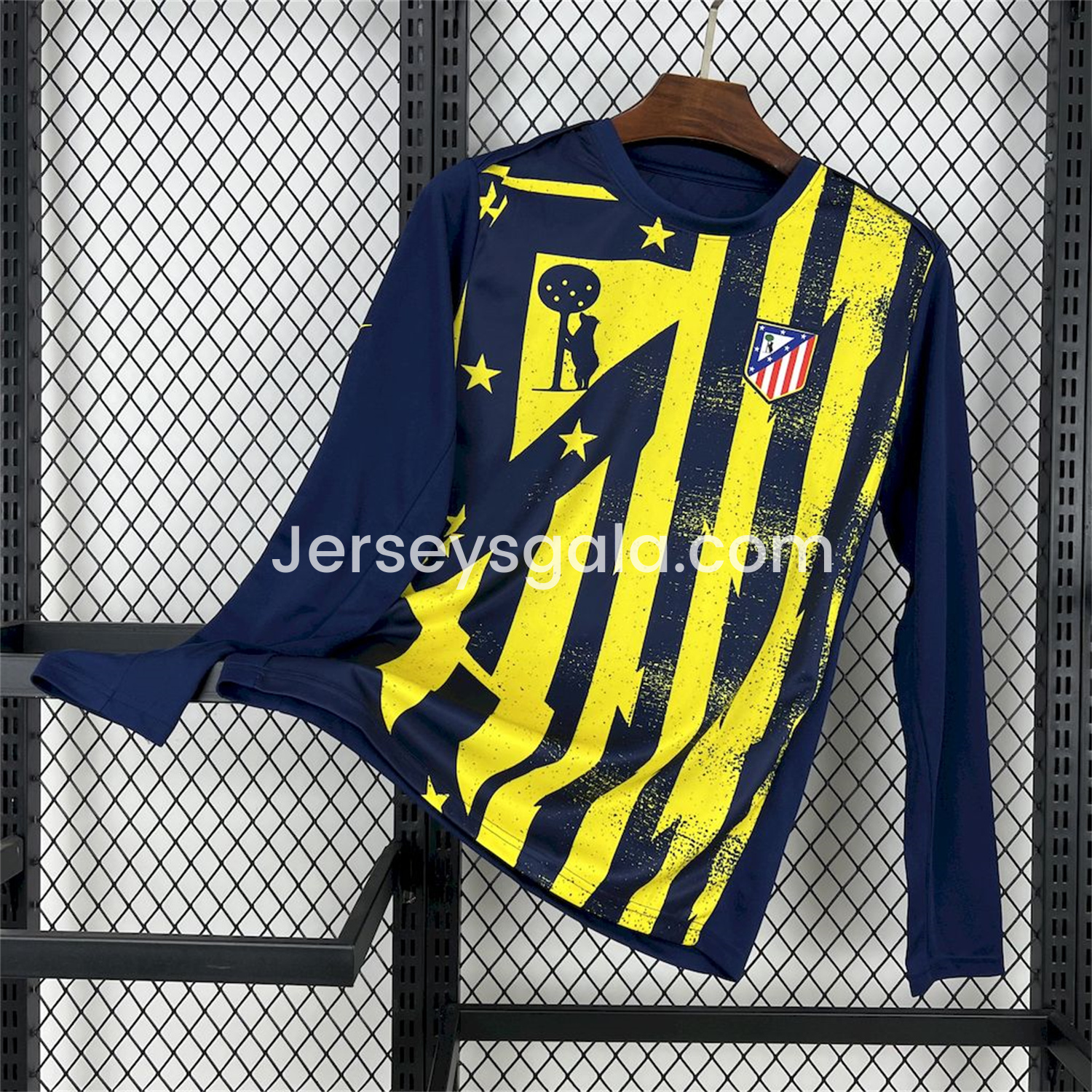 Atletico Madrid 25-26 Yellow Blue Stripes Pre-Match Training Long Sleeves Jersey - Fans Version - ReplicasJersey