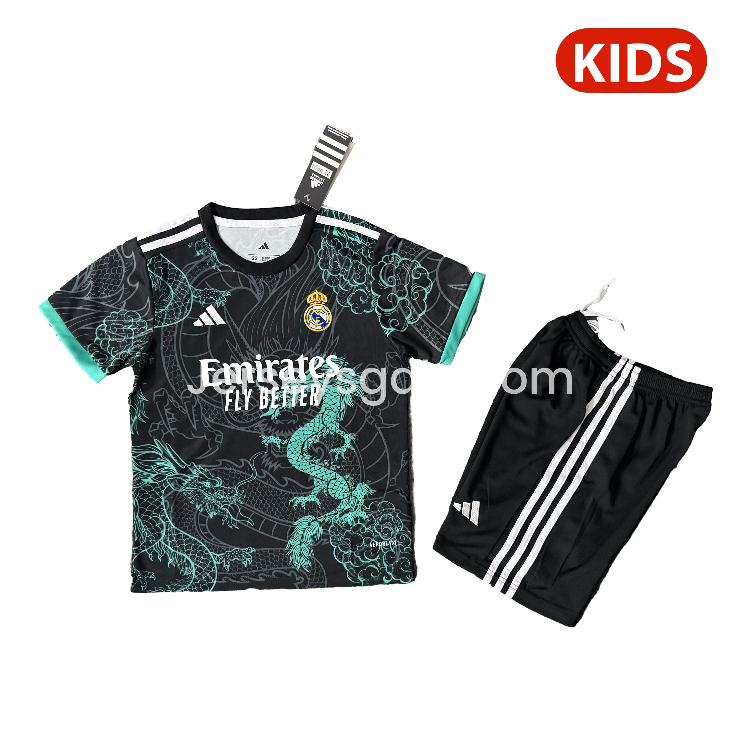 Real Madrid 25-26 Green Loong Black Special Kids Kit - ReplicasJersey