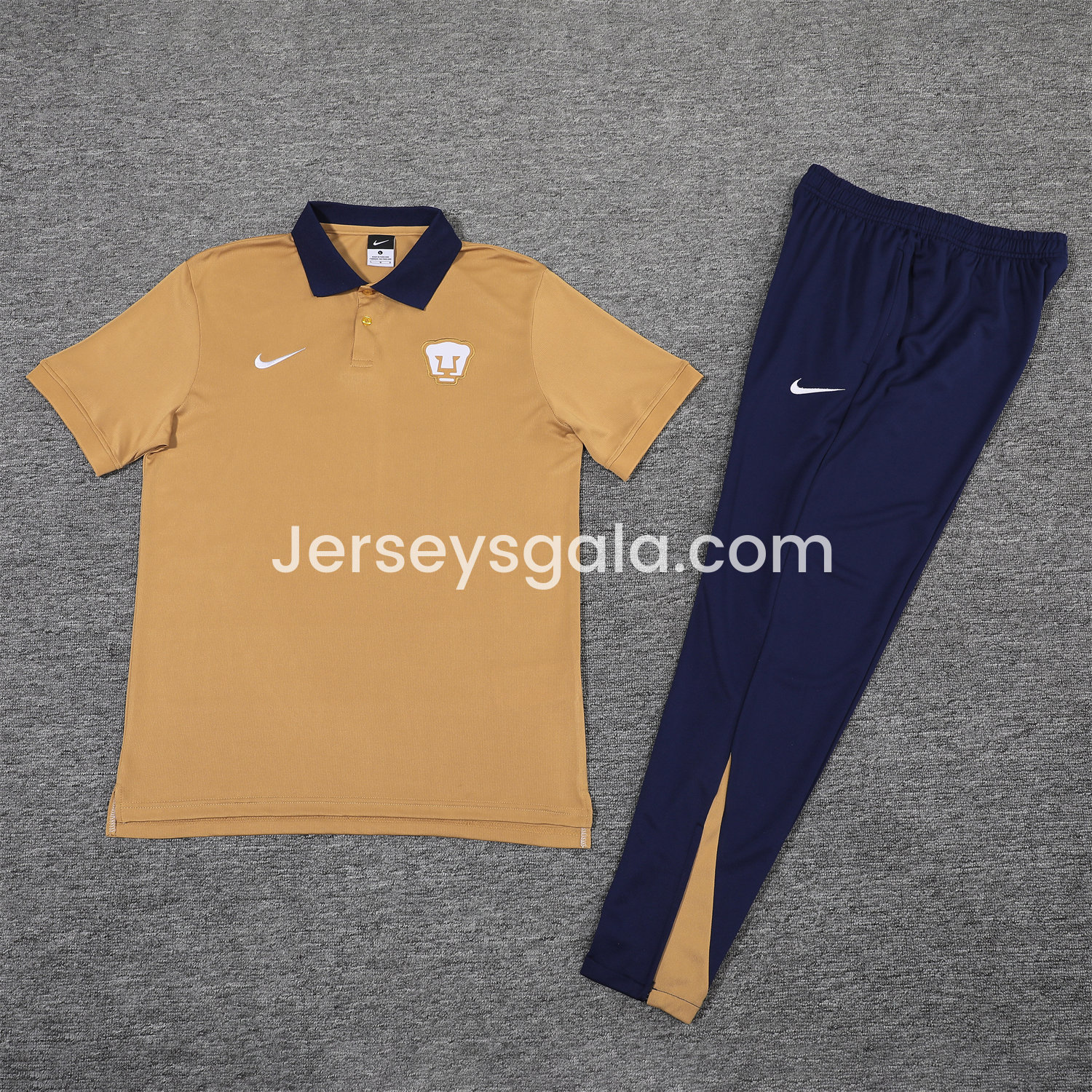 Pumas UNAM 25-26 POLO Short-Sleeve Training Set - Brown Top and Deep Blue Pants - ReplicasJersey