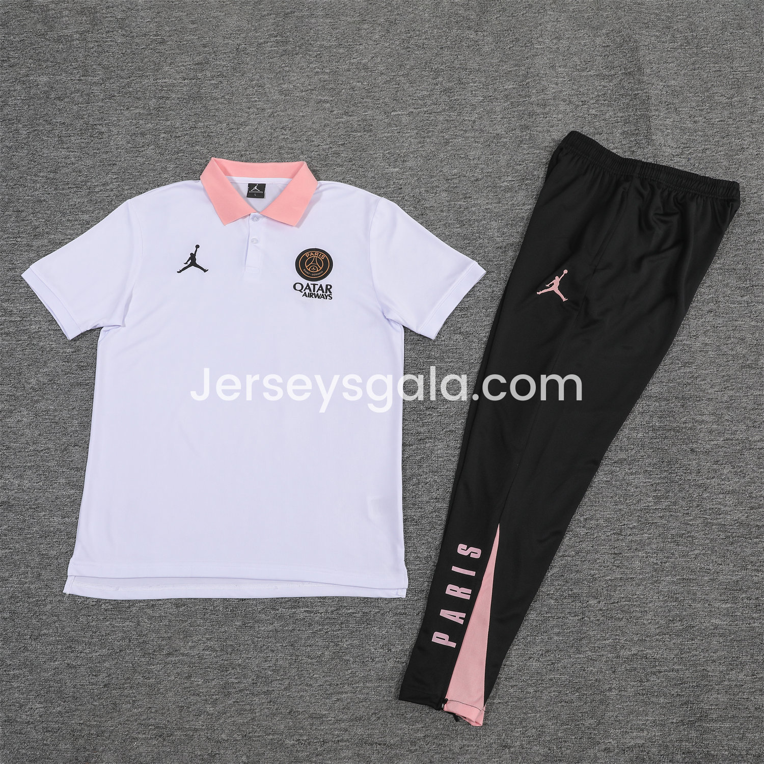 Paris Saint-Germain PSG 25-26 POLO Short-Sleeve Training Set - White Top and Black Pants - ReplicasJersey