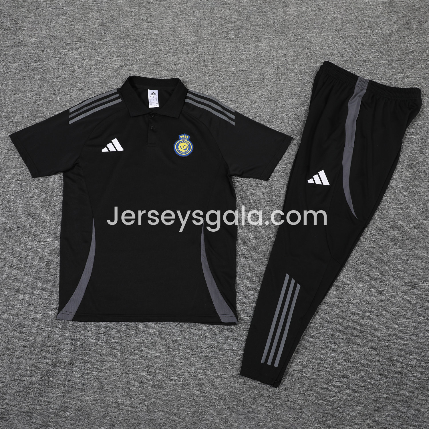 Al Nassr Riyadh Victory 25-26 POLO Short-Sleeve Training Set - Black Top and Pants - ReplicasJersey