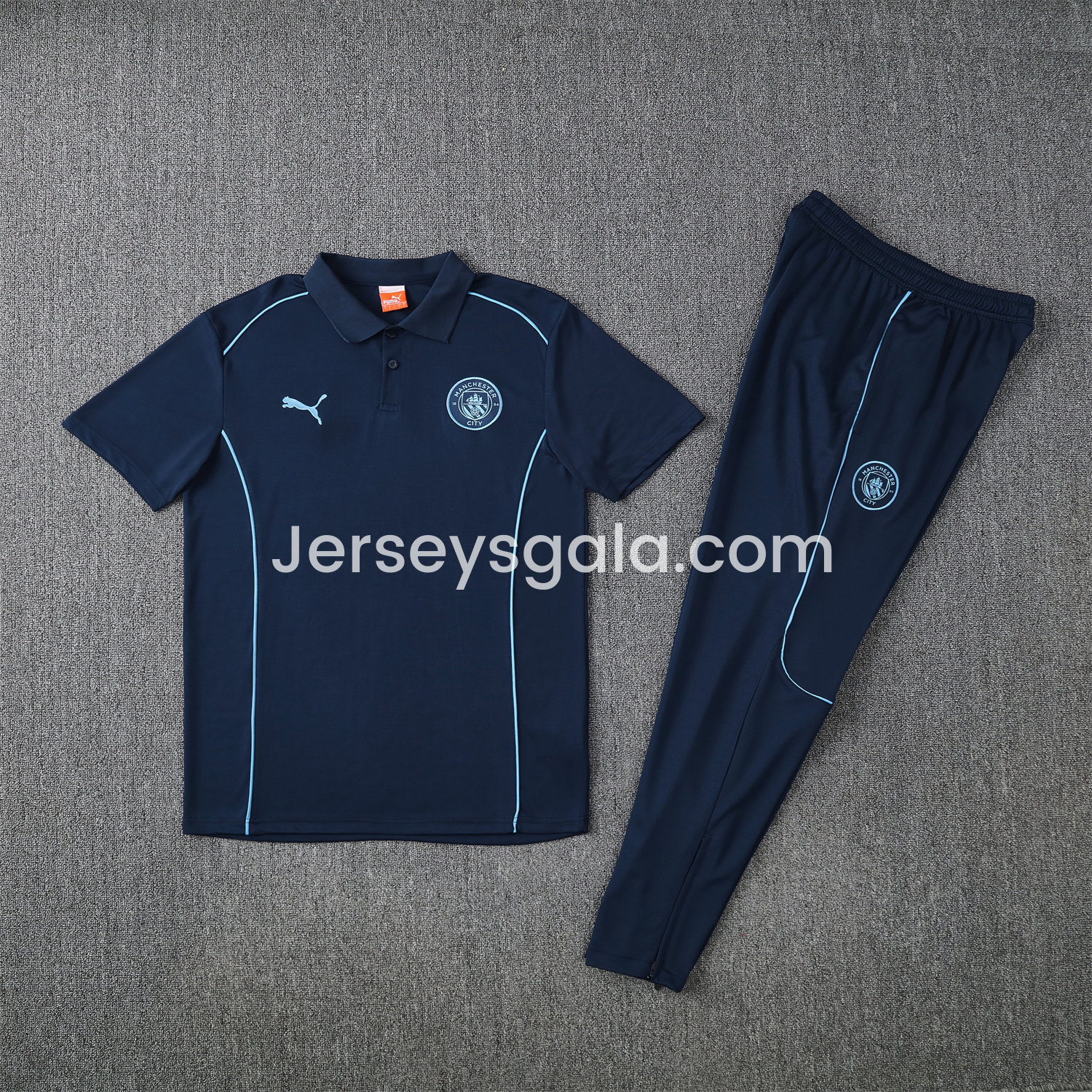Manchester City 25-26 POLO Short-Sleeve Training Set - Deep Blue Top and Pants - ReplicasJersey