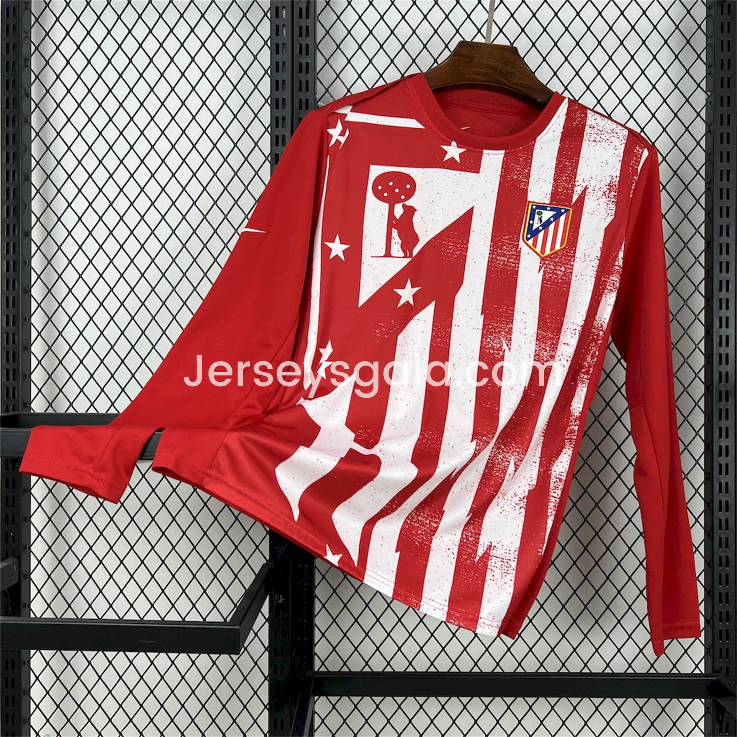 Atletico Madrid 25-26 Red White Stripes Pre-Match Training Long Sleeves Jersey - Fans Version - ReplicasJersey