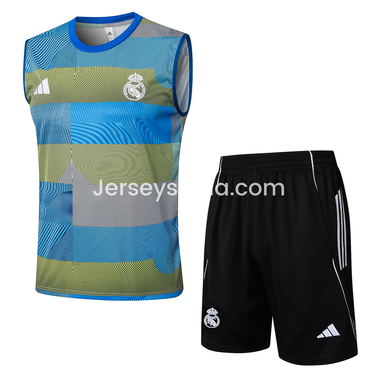 Real Madrid 25-26 Vest Training Set - Blue-Gray Camouflage Vest and Black Shorts - ReplicasJersey