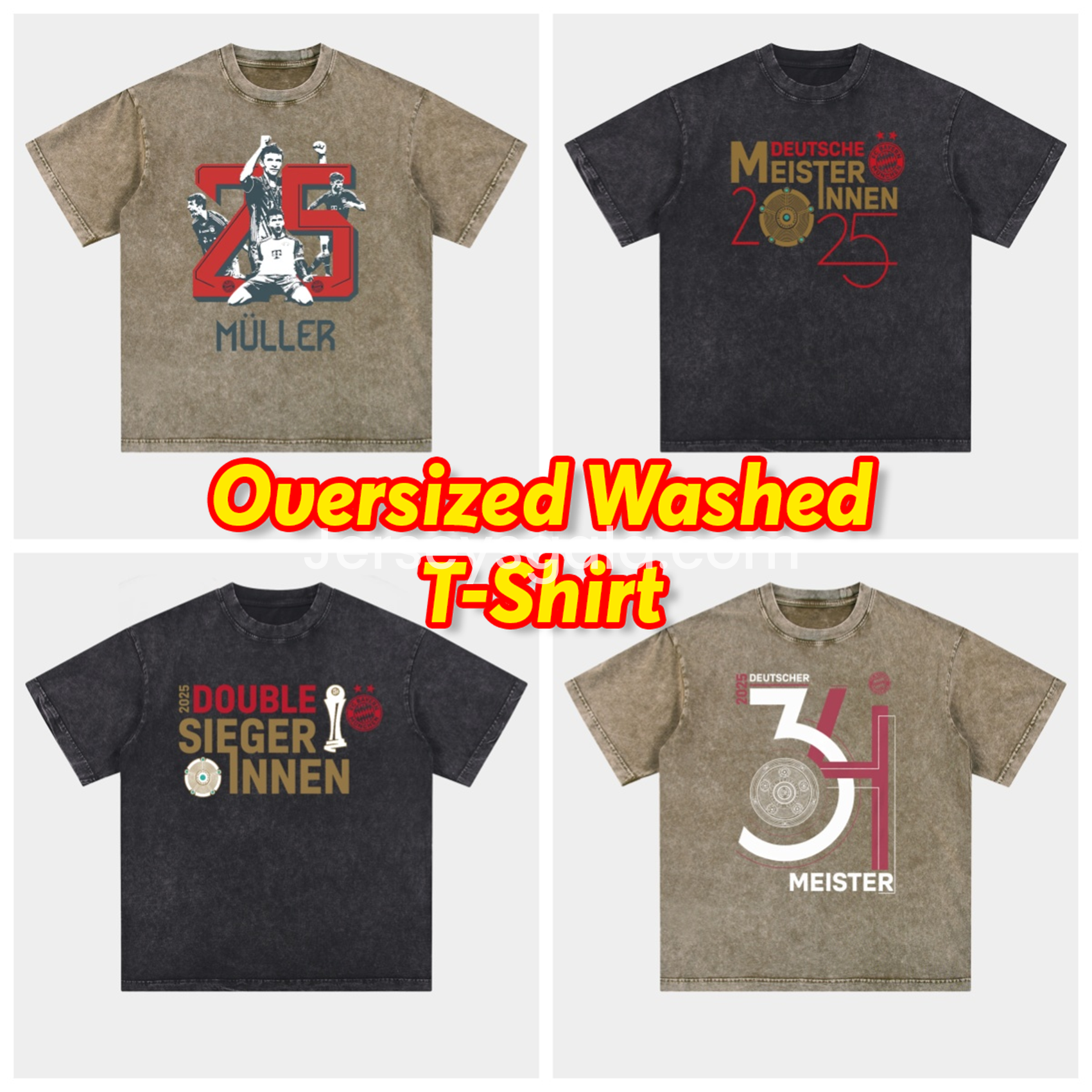 Bayern Munich Bundesliga Champions Deutscher Meister 2025 Oversized Washed T-Shirt - ReplicasJersey