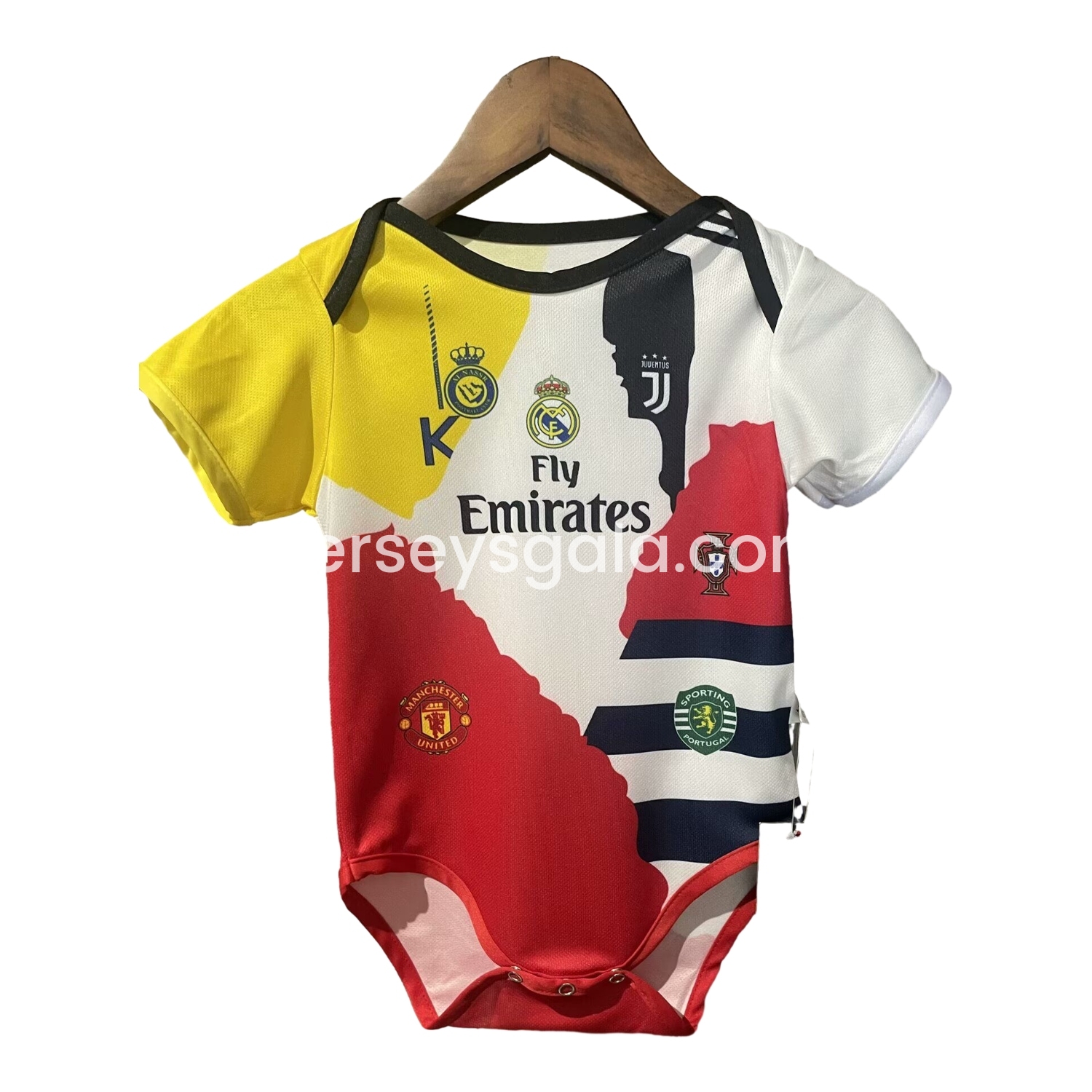 Cristiano Ronaldo Career Commemorative Baby Crawling Suit - Real Madrid Juventus Portugal Manchester United Al Nassr Sporting CP - ReplicasJersey