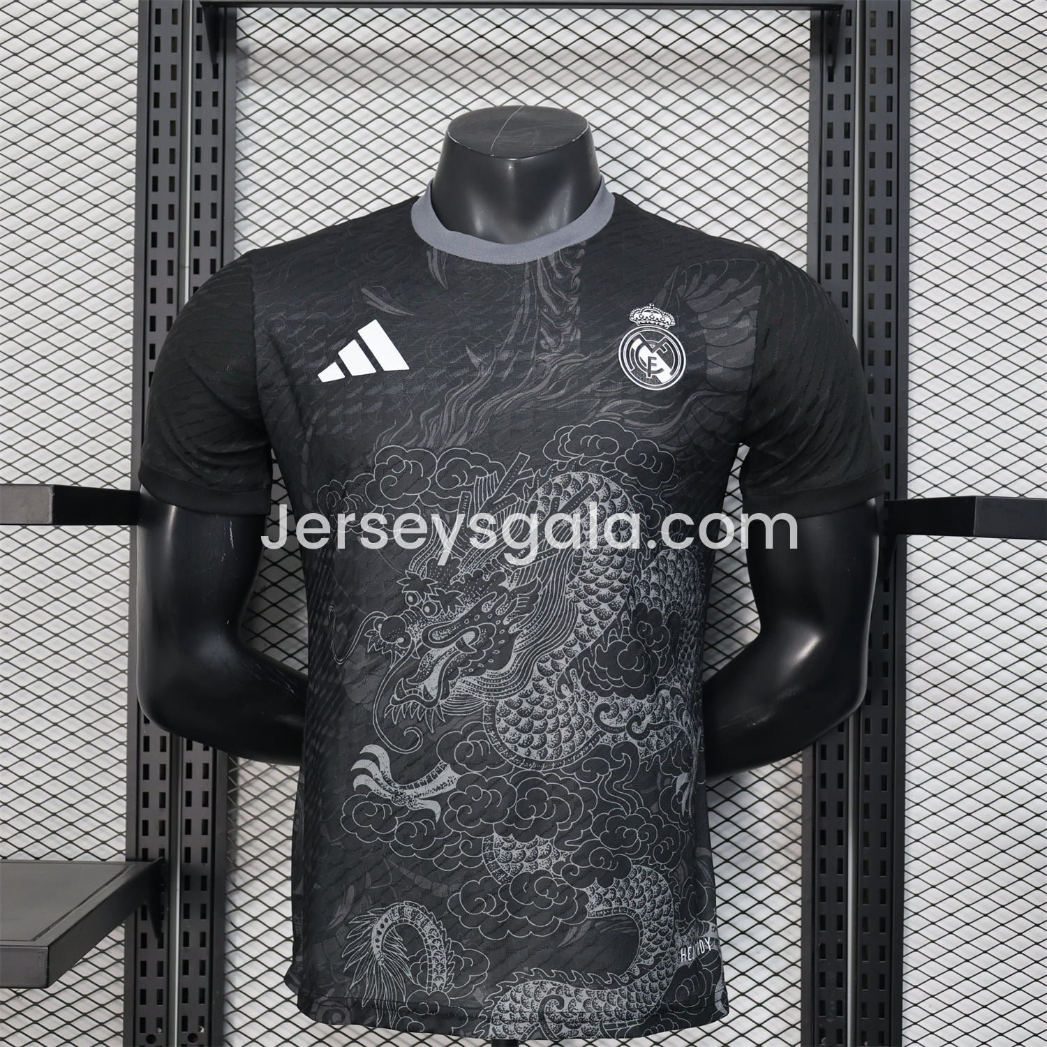 Real Madrid 25-26 Grey Chinese Loong and Auspicious Clouds Line Drawing Black Jersey - Player Version - ReplicasJersey