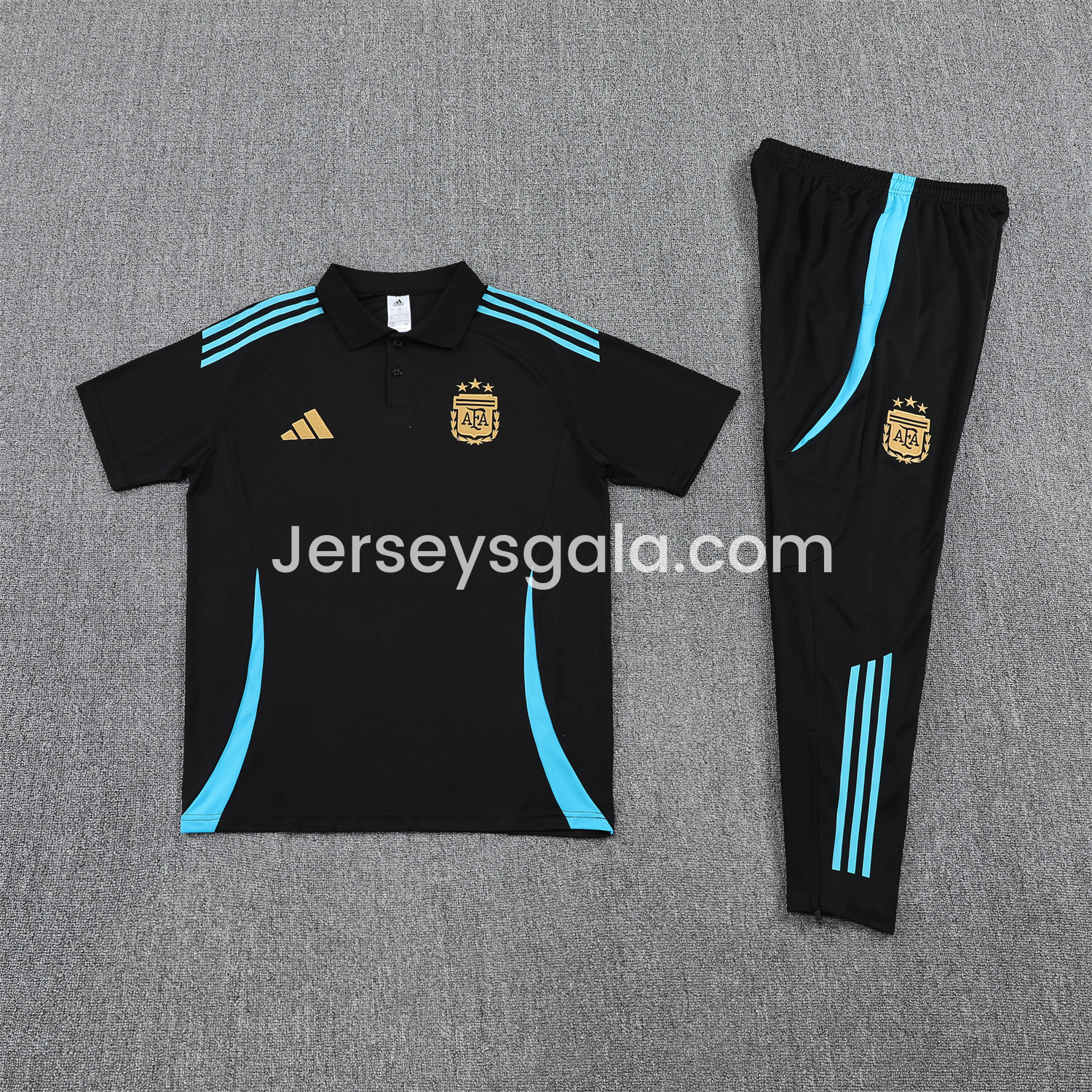 Argentina 25-26 POLO Short-Sleeve Training Set - Deep Blue Top and Pants with Blue Stripes - ReplicasJersey