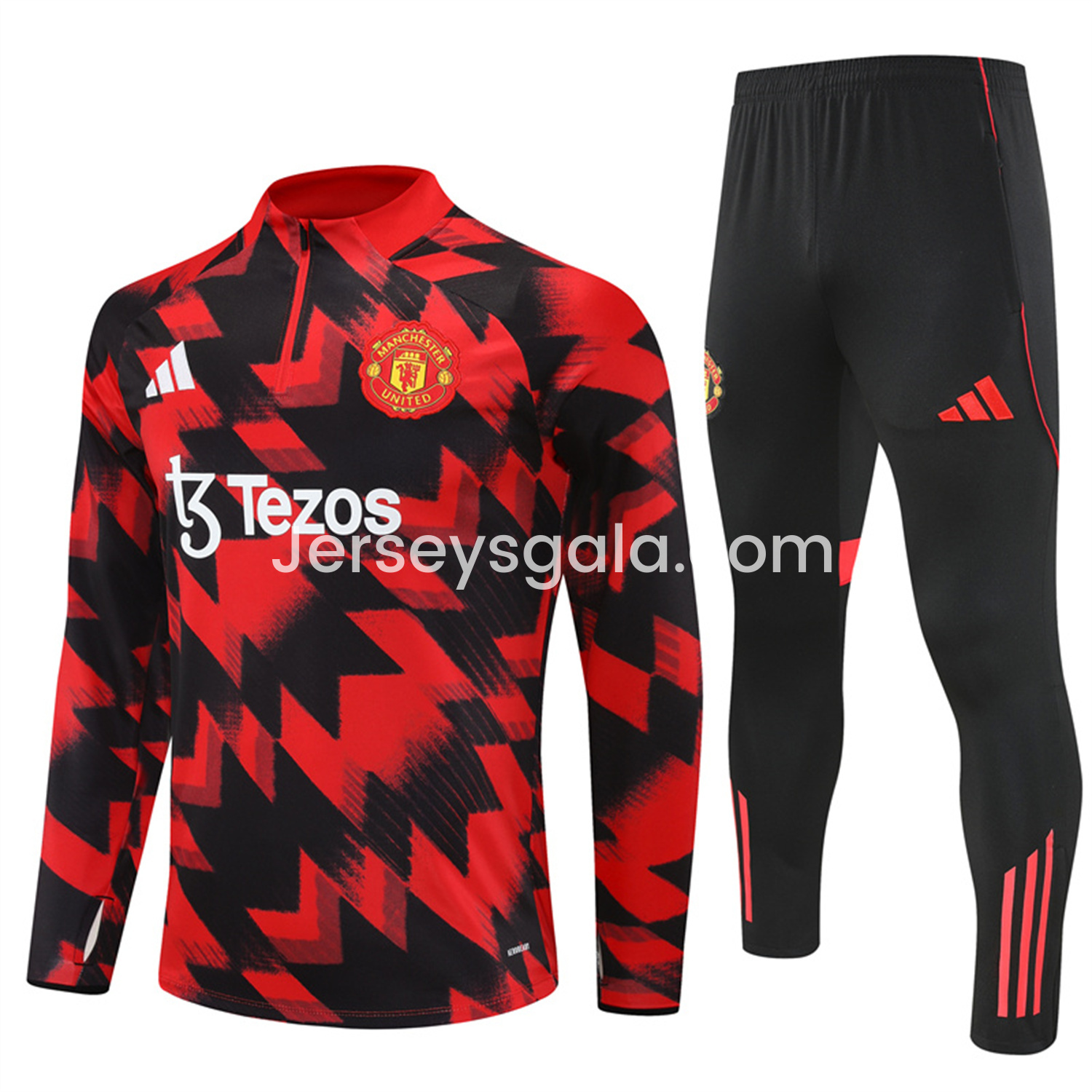 Manchester United 25-26 Long Sleeves Training Set - Red-Black Top & Black Pants - ReplicasJersey