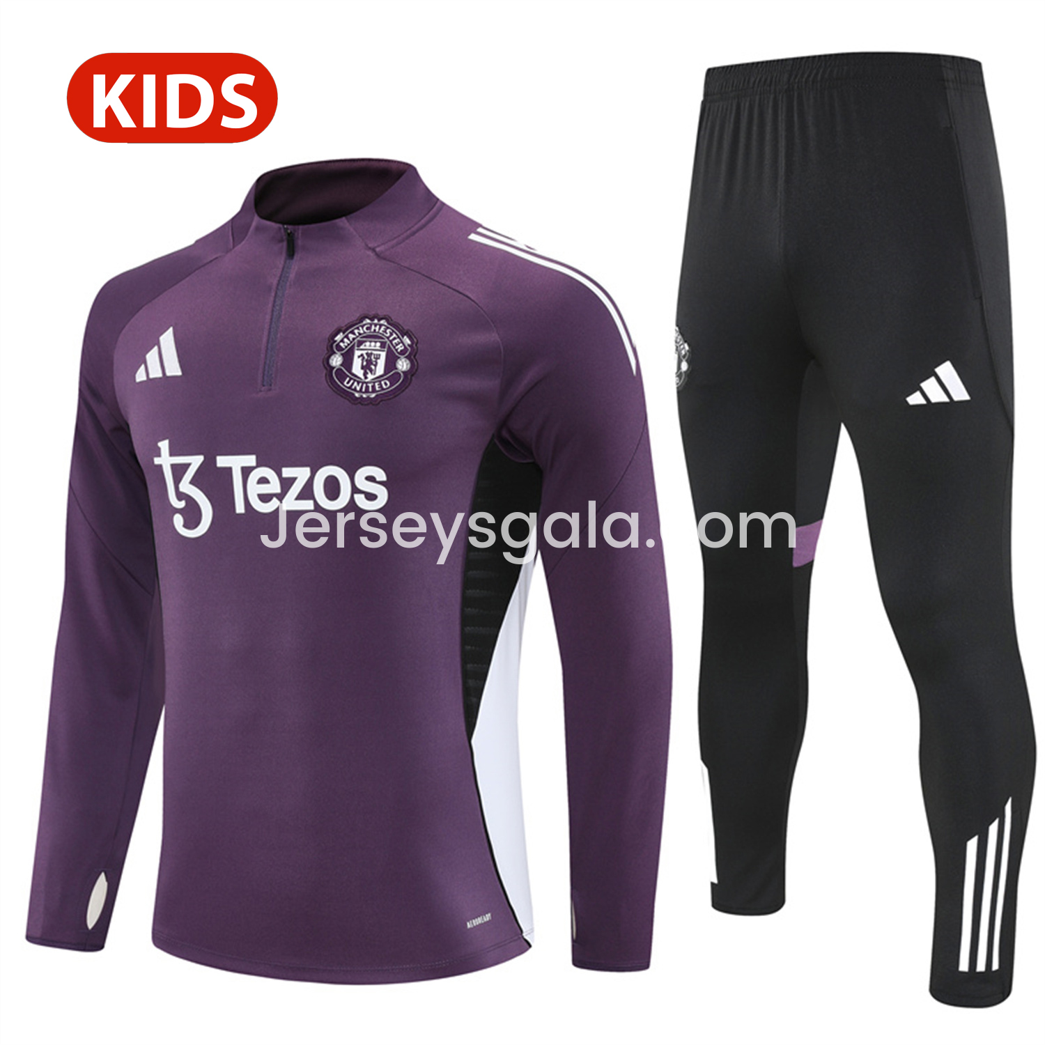 Manchester United 25-26 Kid Long Sleeves Training Set - Purple Top & Black Pants - ReplicasJersey