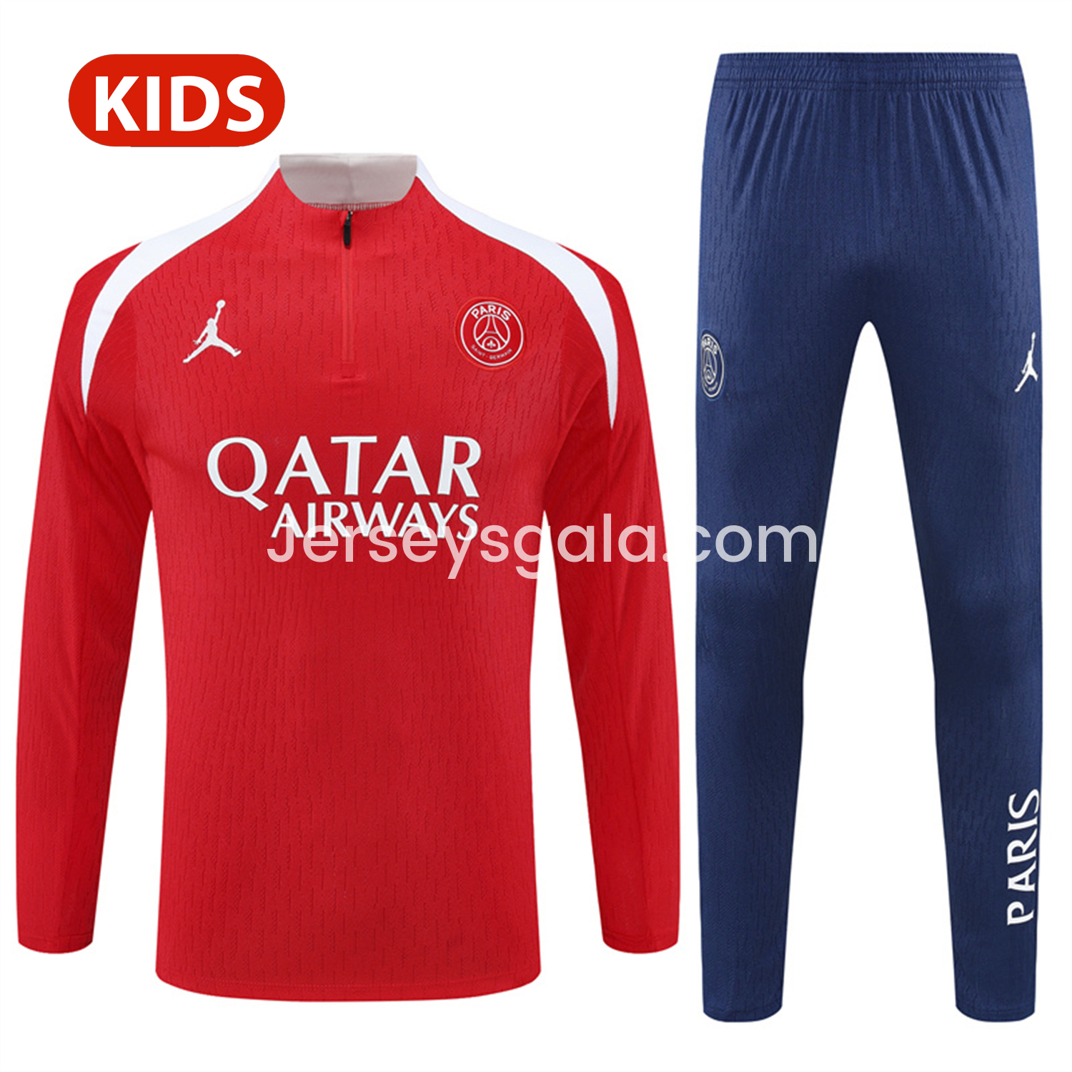 Paris Saint-Germain PSG 25-26 Kid Long Sleeves Training Set - Red Top & Royal Blue Pants - ReplicasJersey