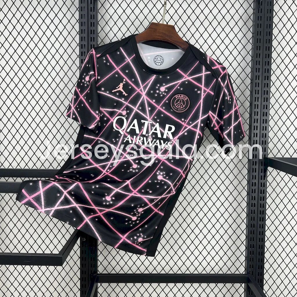 Paris Saint-Germain PSG 25-26 Pink Lines Black Pre-Match Training Jersey - Fans Version - ReplicasJersey