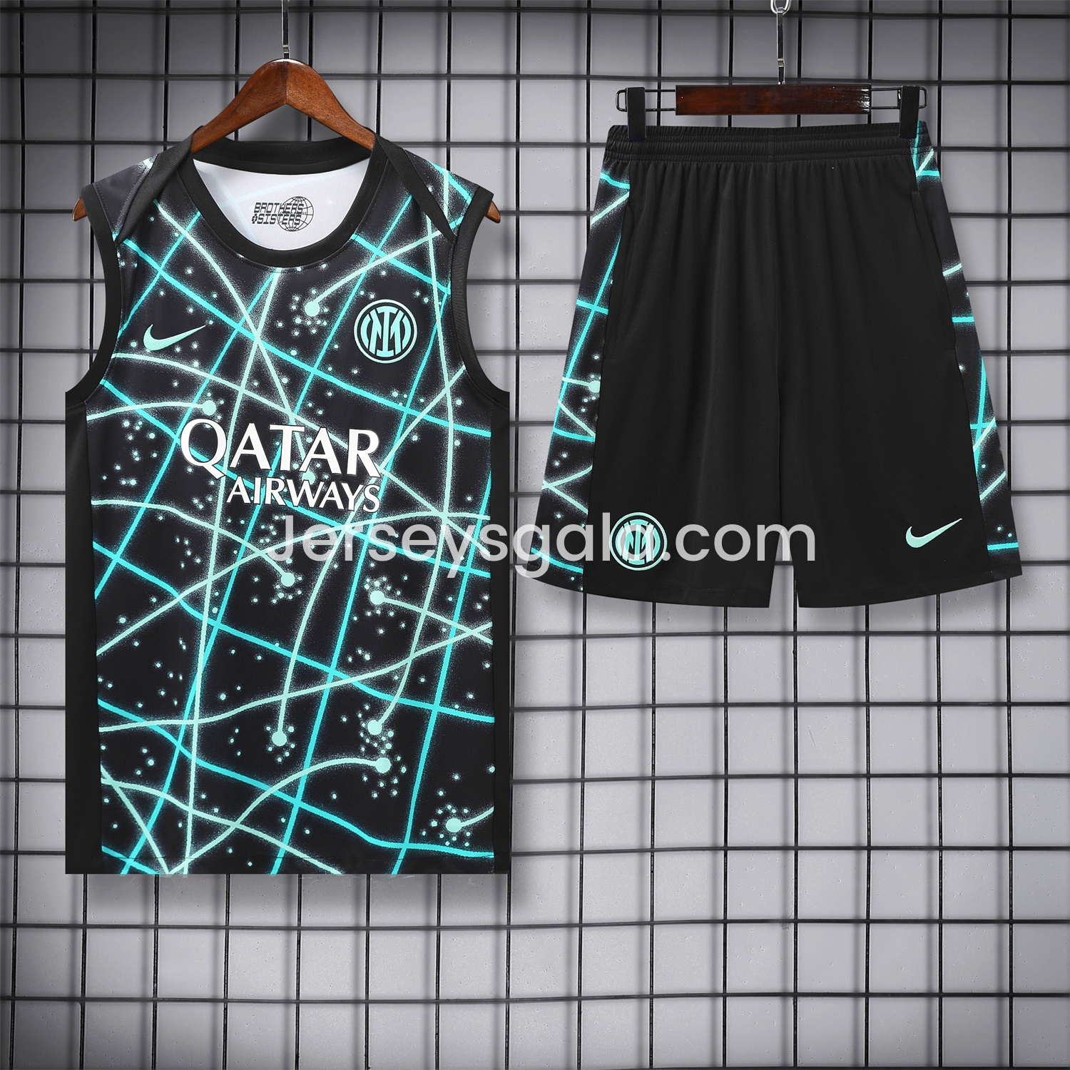 Inter Milan 25-26 Vest Training Set - Blue Fluorescent Rays Black Vest & Black Shorts - ReplicasJersey