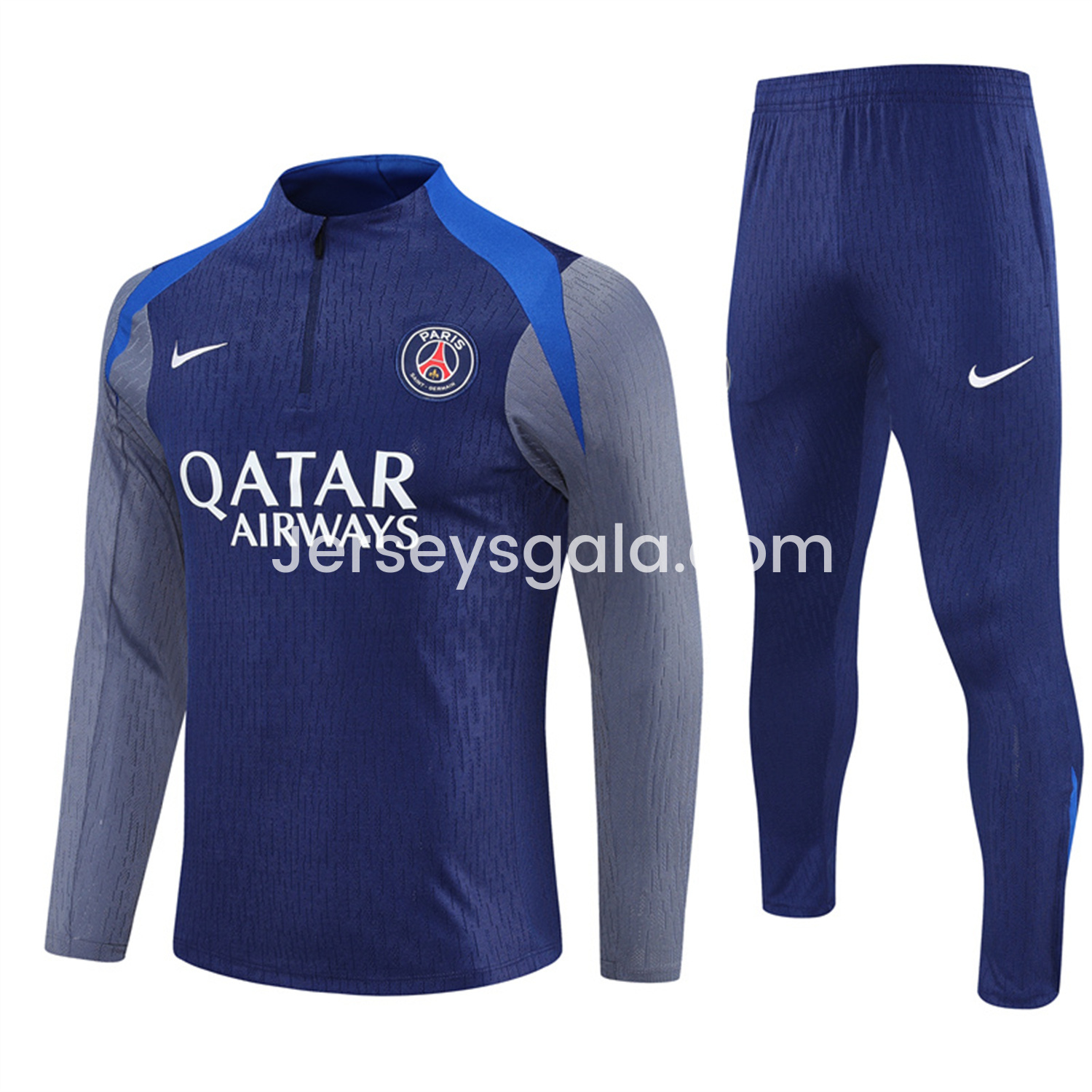 Paris Saint-Germain PSG 25-26 Long Sleeves Training Set - Royal Blue Gray Sleeves Top & Royal Blue Pants - ReplicasJersey