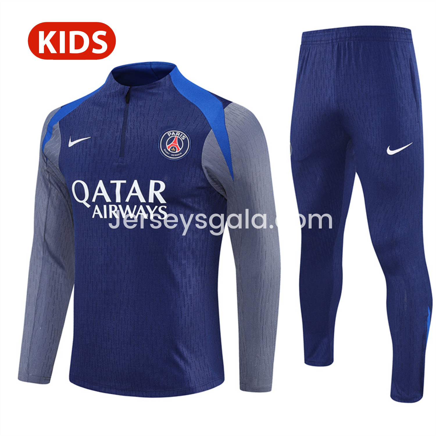 Paris Saint-Germain PSG 25-26 Kid Long Sleeves Training Set - Royal Blue Gray Sleeves Top & Royal Blue Pants - ReplicasJersey