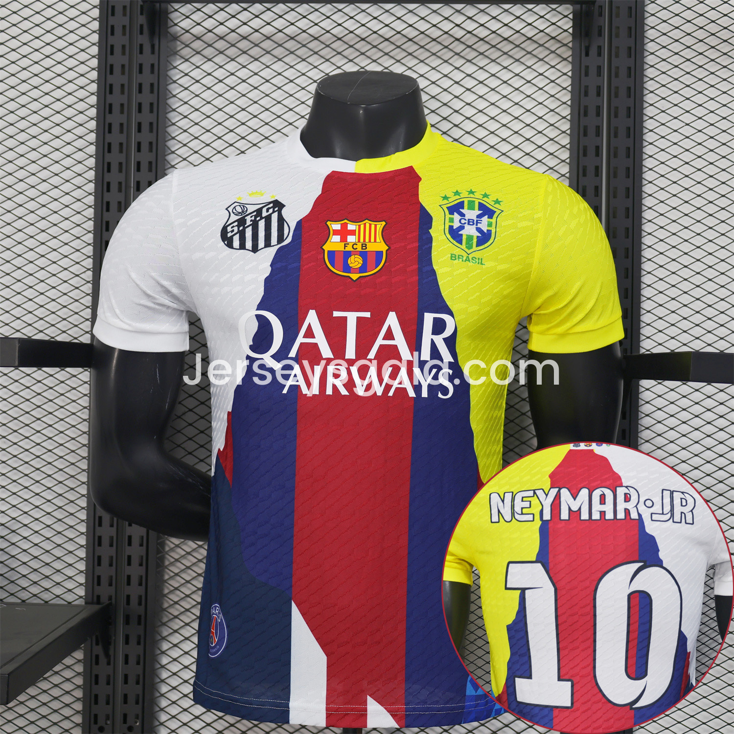 Neymar Career Commemorative Jersey - Player Version with NEYMAR.JR #10 - B.A.R.S.A Brazil Paris Saint-Germain PSG Santos - ReplicasJersey