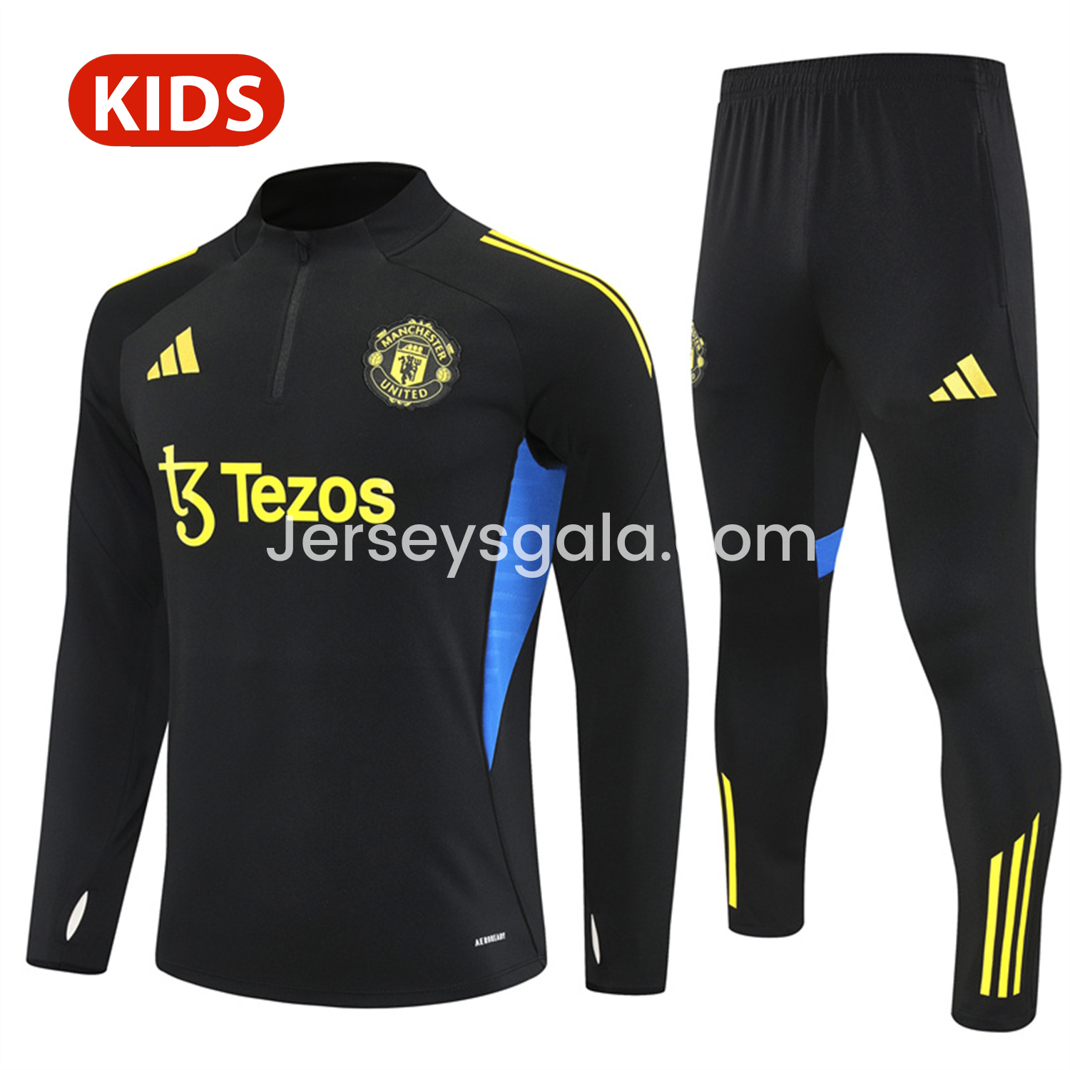 Manchester United 25-26 Kid Long Sleeves Training Set - Black Top & Black Pants - ReplicasJersey