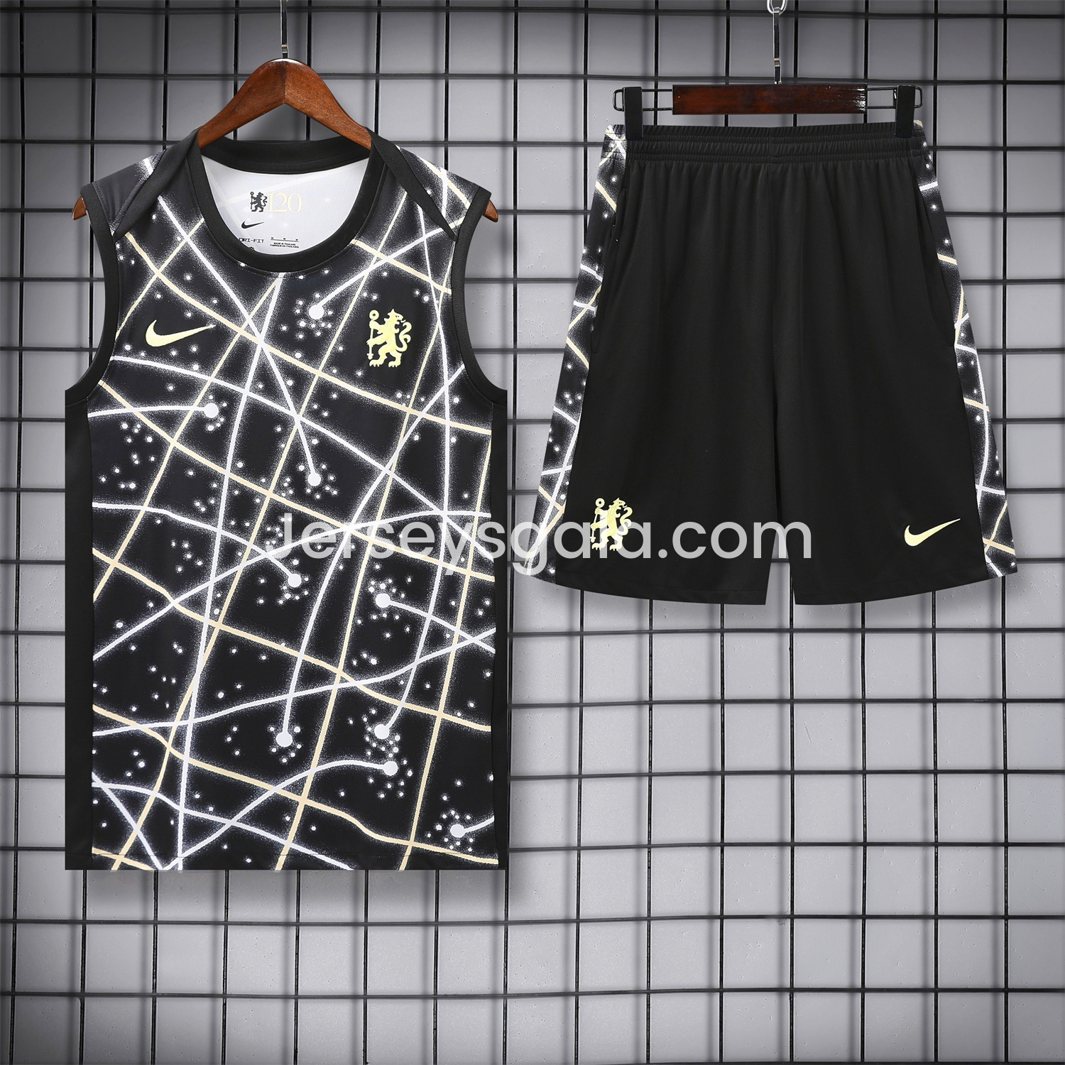 C.H.E.L.S.E.A 25-26 Vest Training Set - Yellow Fluorescent Rays Black Vest & Black Shorts - ReplicasJersey