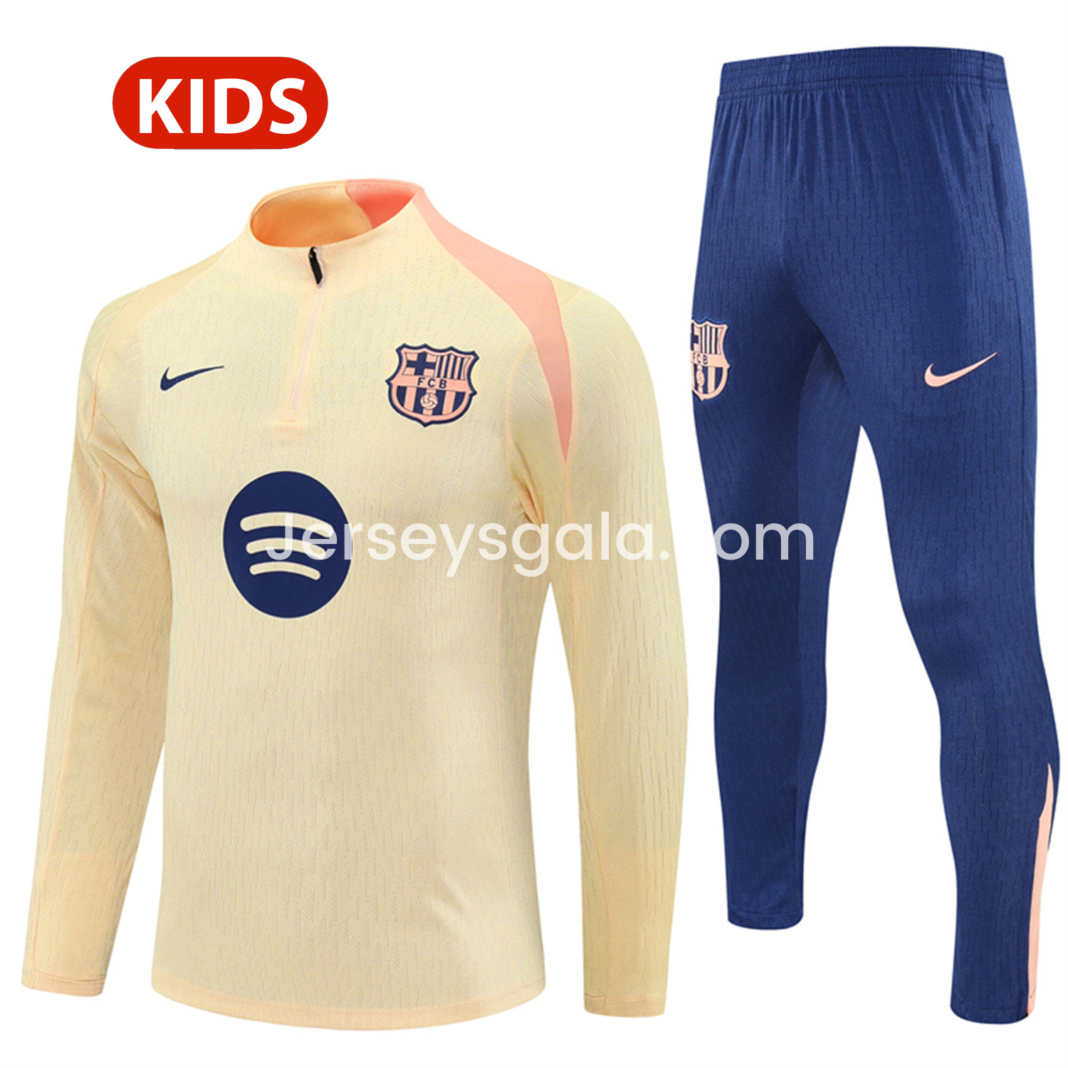 B.A.R.S.A 25-26 Kids Long Sleeve Training Set - Player Version - Light Yellow Top and Blue Pants - ReplicasJersey